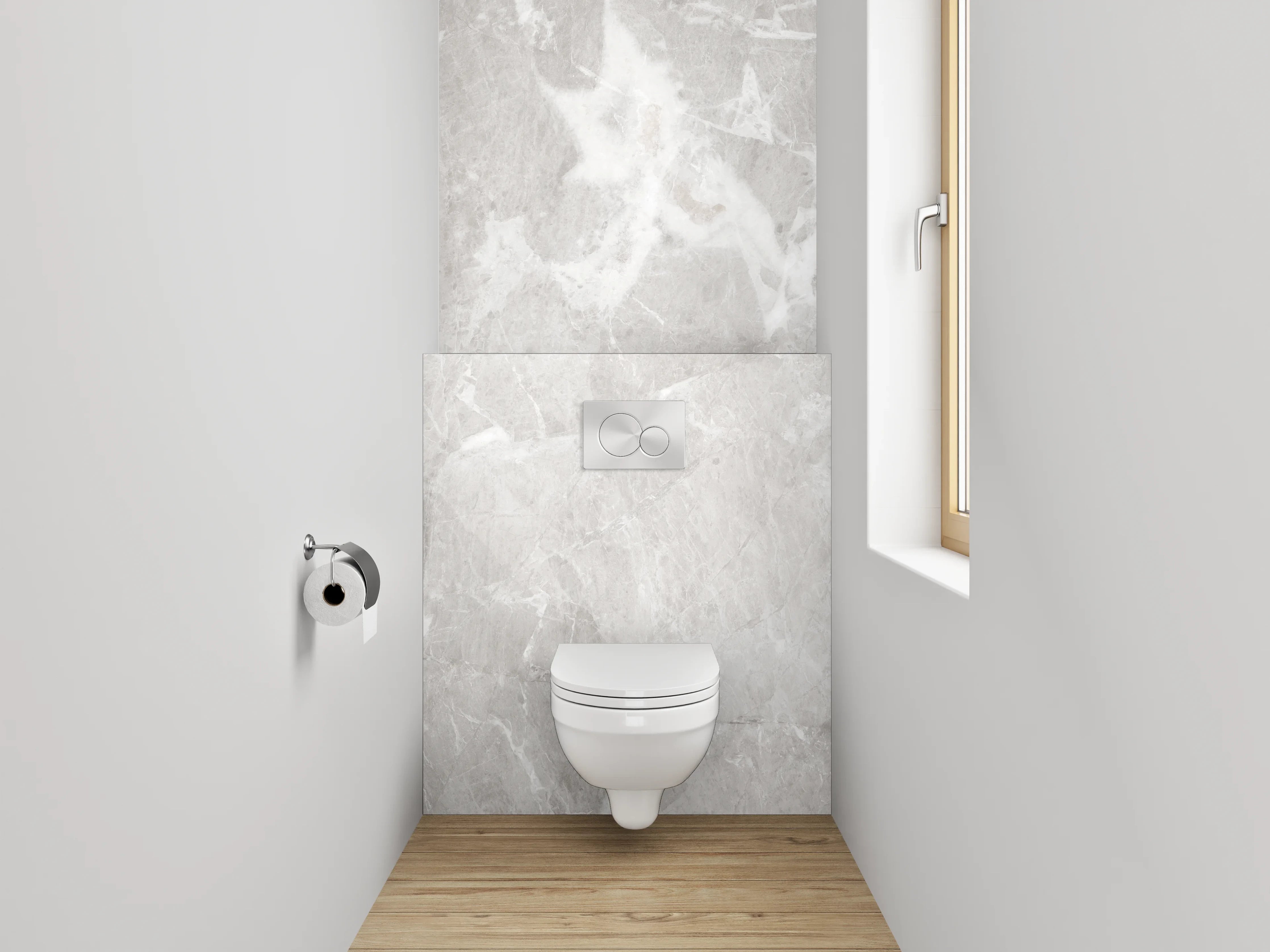 WC-Rückwand - Edle Marmoroptik in Weiß und Grau