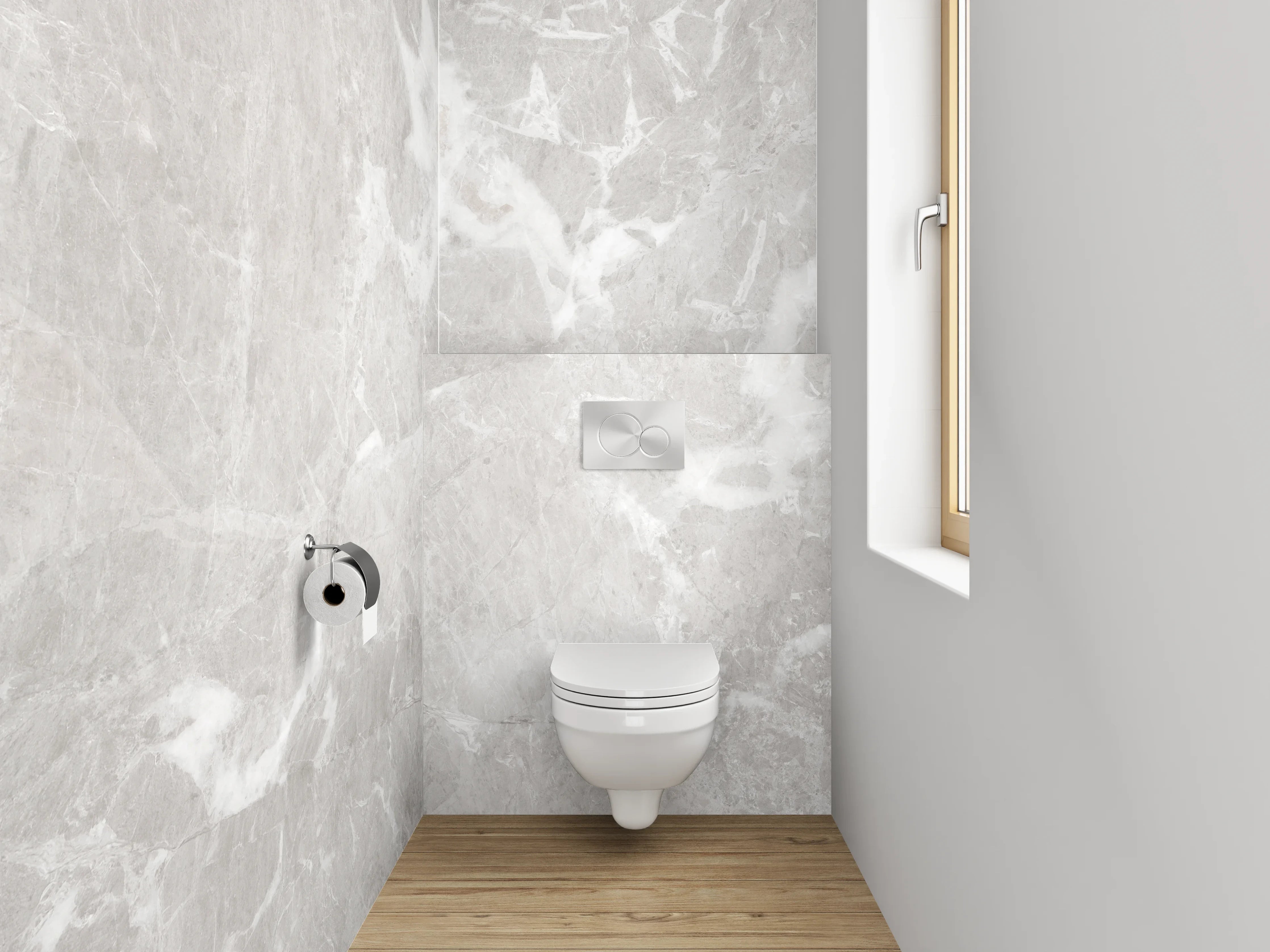 WC-Rückwand - Edle Marmoroptik in Weiß und Grau