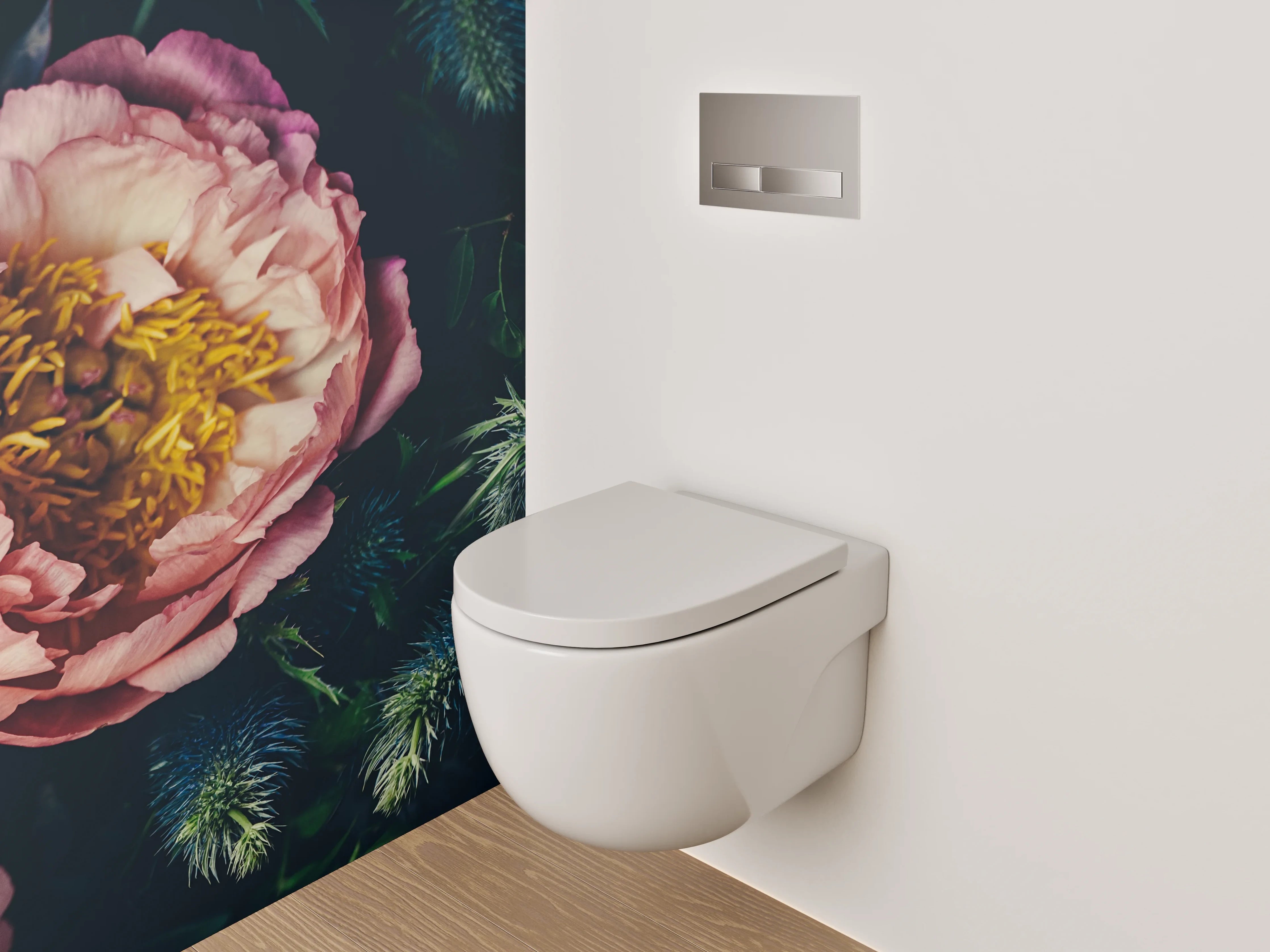 WC-Rückwand - Edle Pfingstrosen & Disteln Arrangement