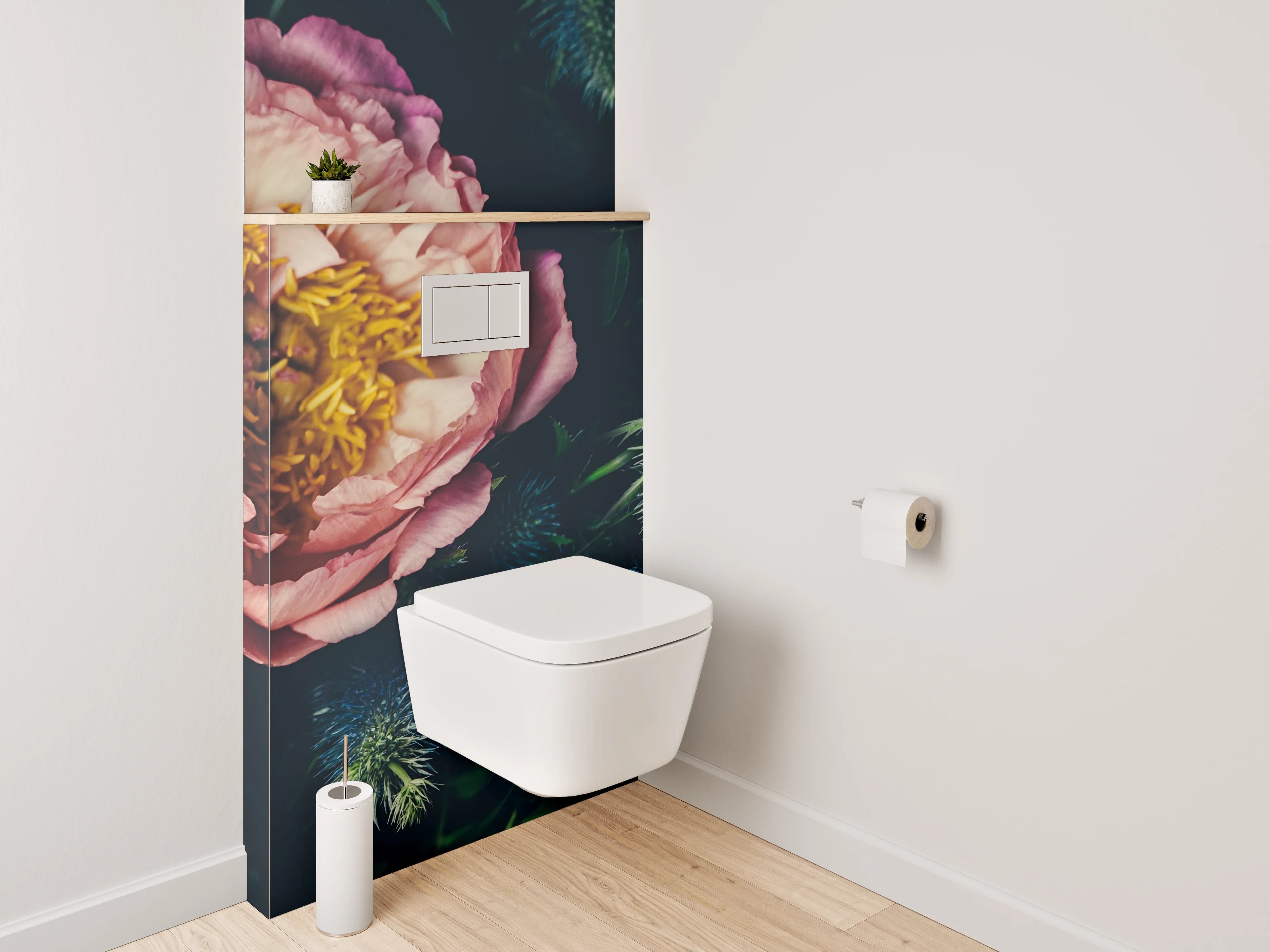 WC-Rückwand - Edle Pfingstrosen & Disteln Arrangement