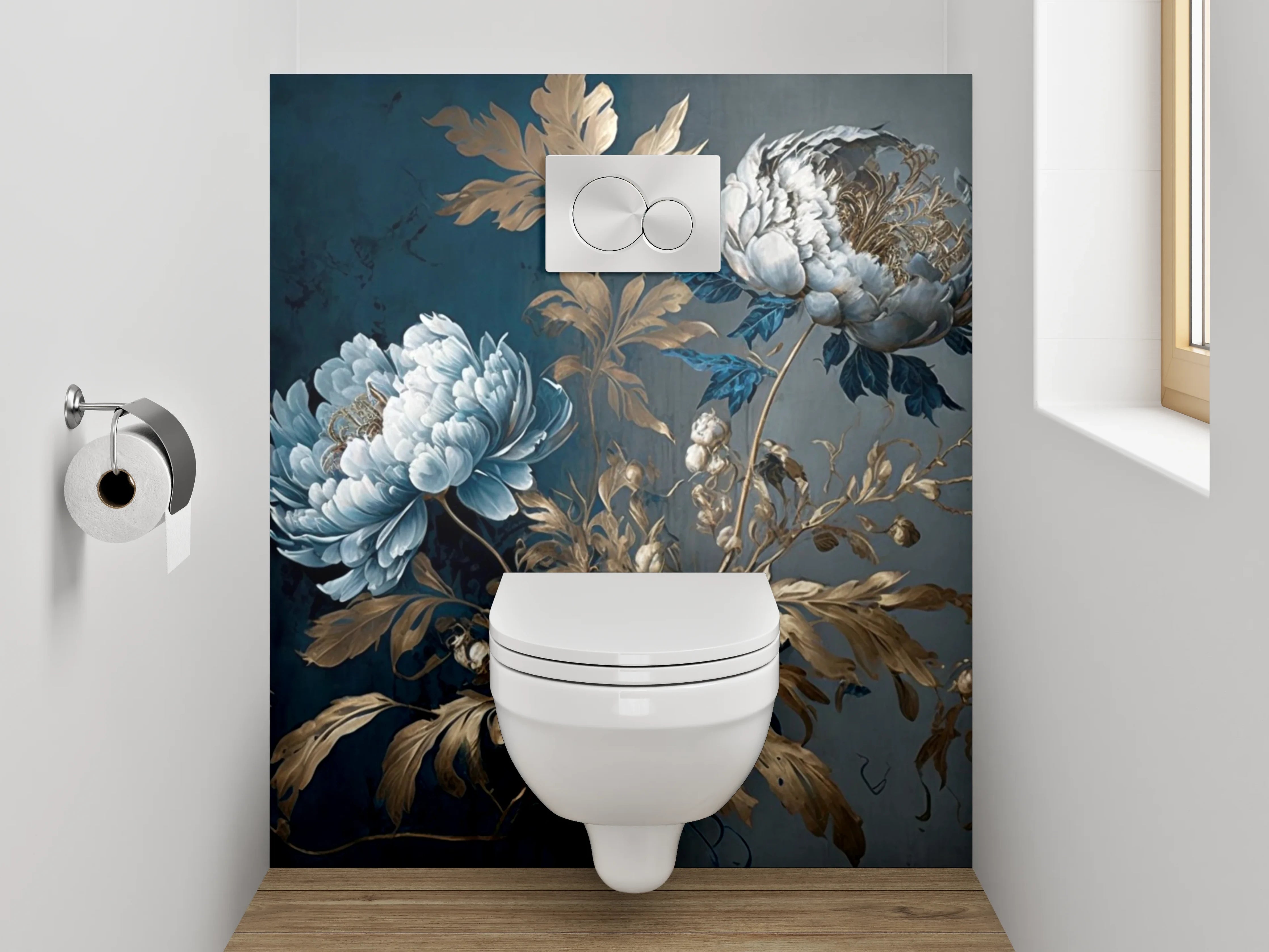 WC-Rückwand - Edle Pfingstrosen als Wandkunst