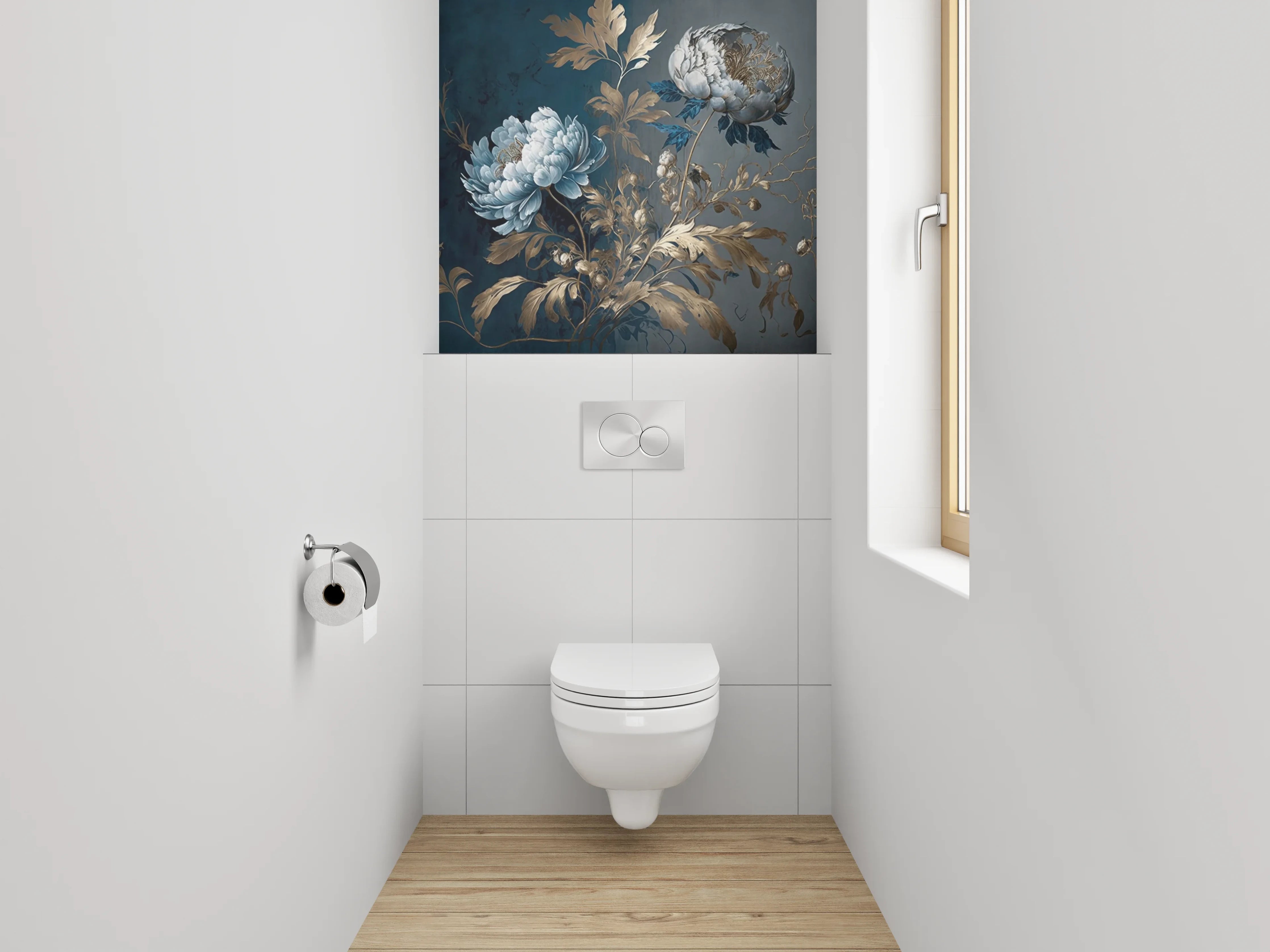 WC-Rückwand - Edle Pfingstrosen als Wandkunst