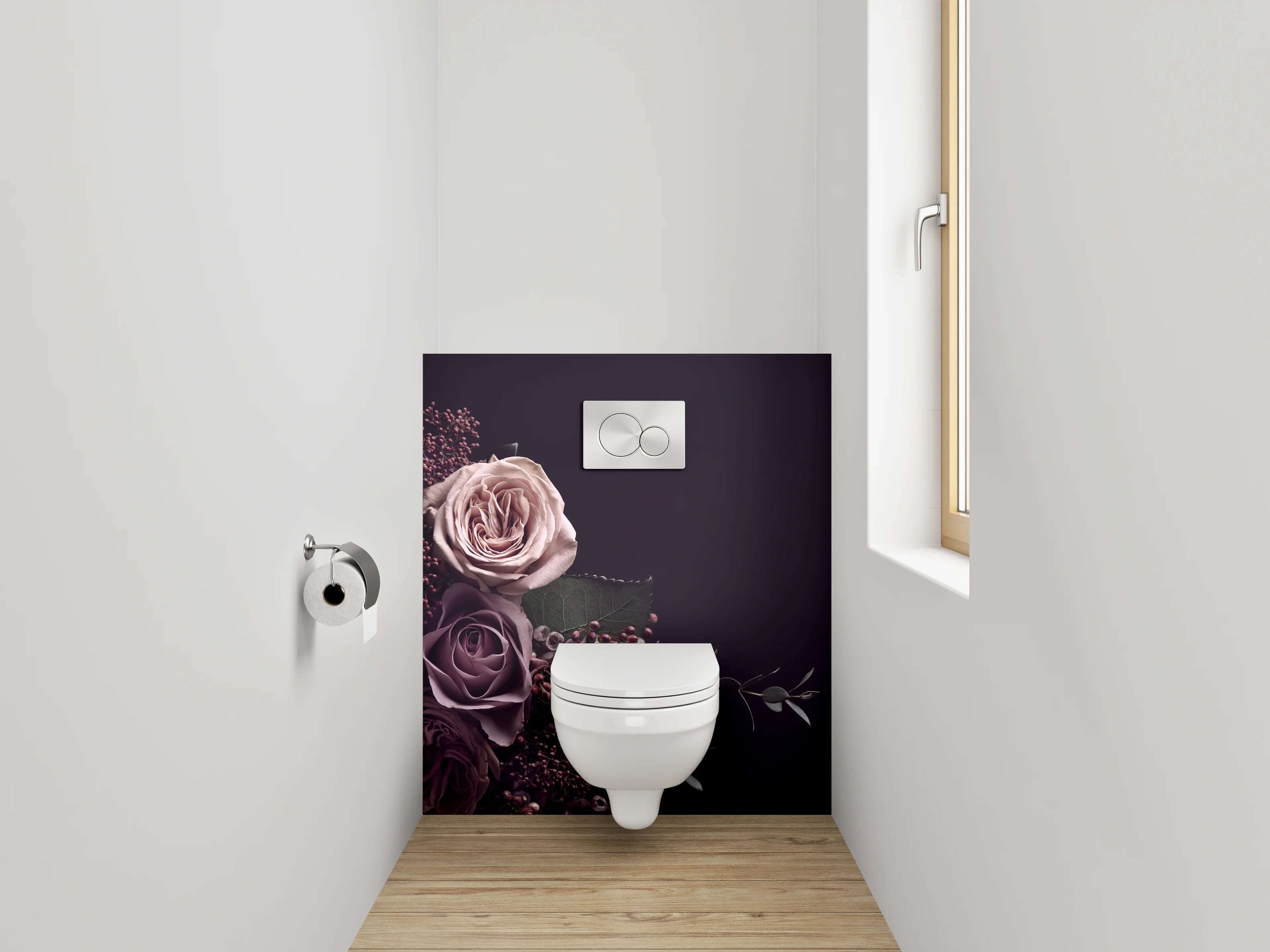 WC-Rückwand - Edle Rosenblüten auf dunklem Grund