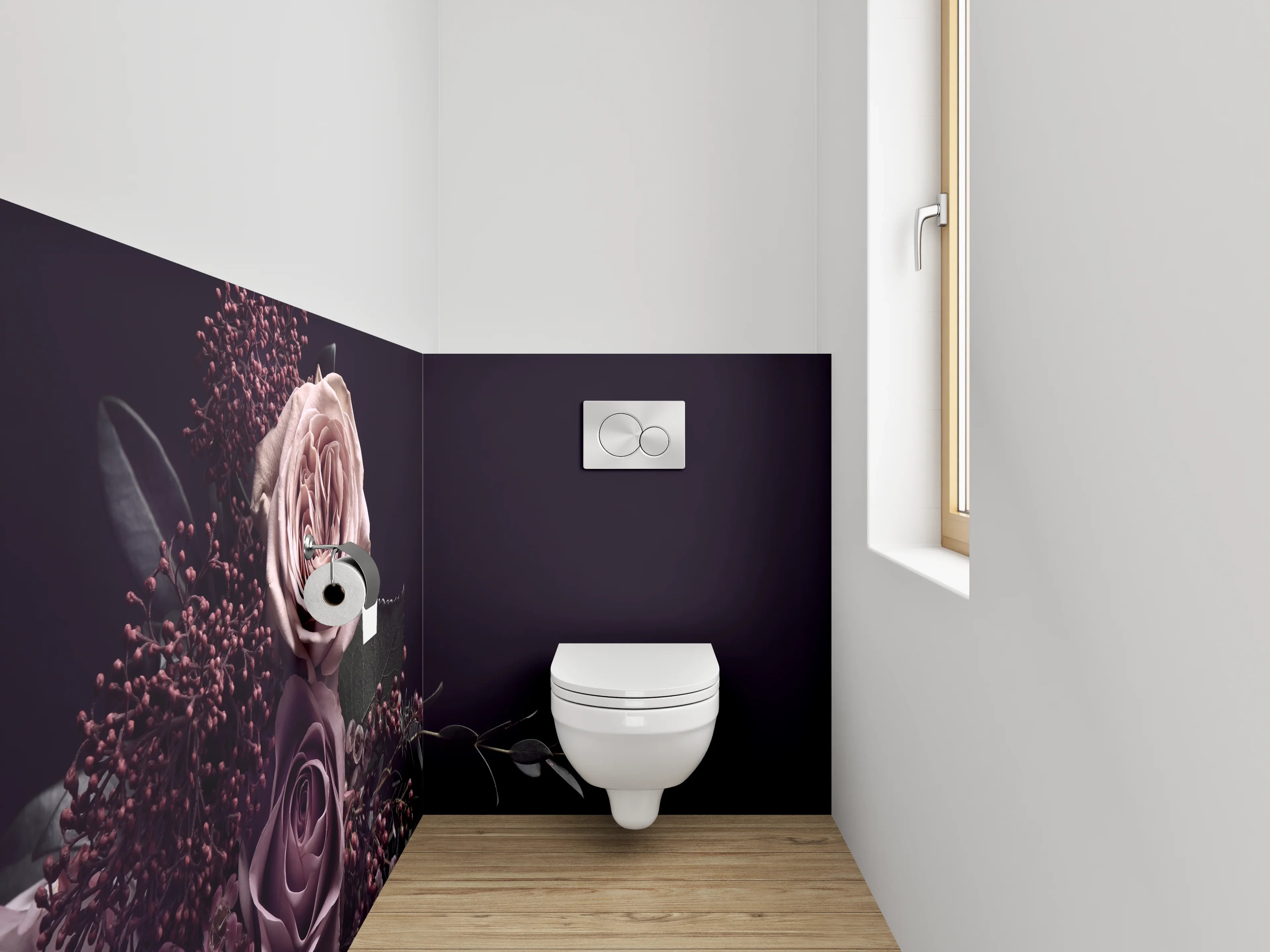 WC-Rückwand - Edle Rosenblüten auf dunklem Grund
