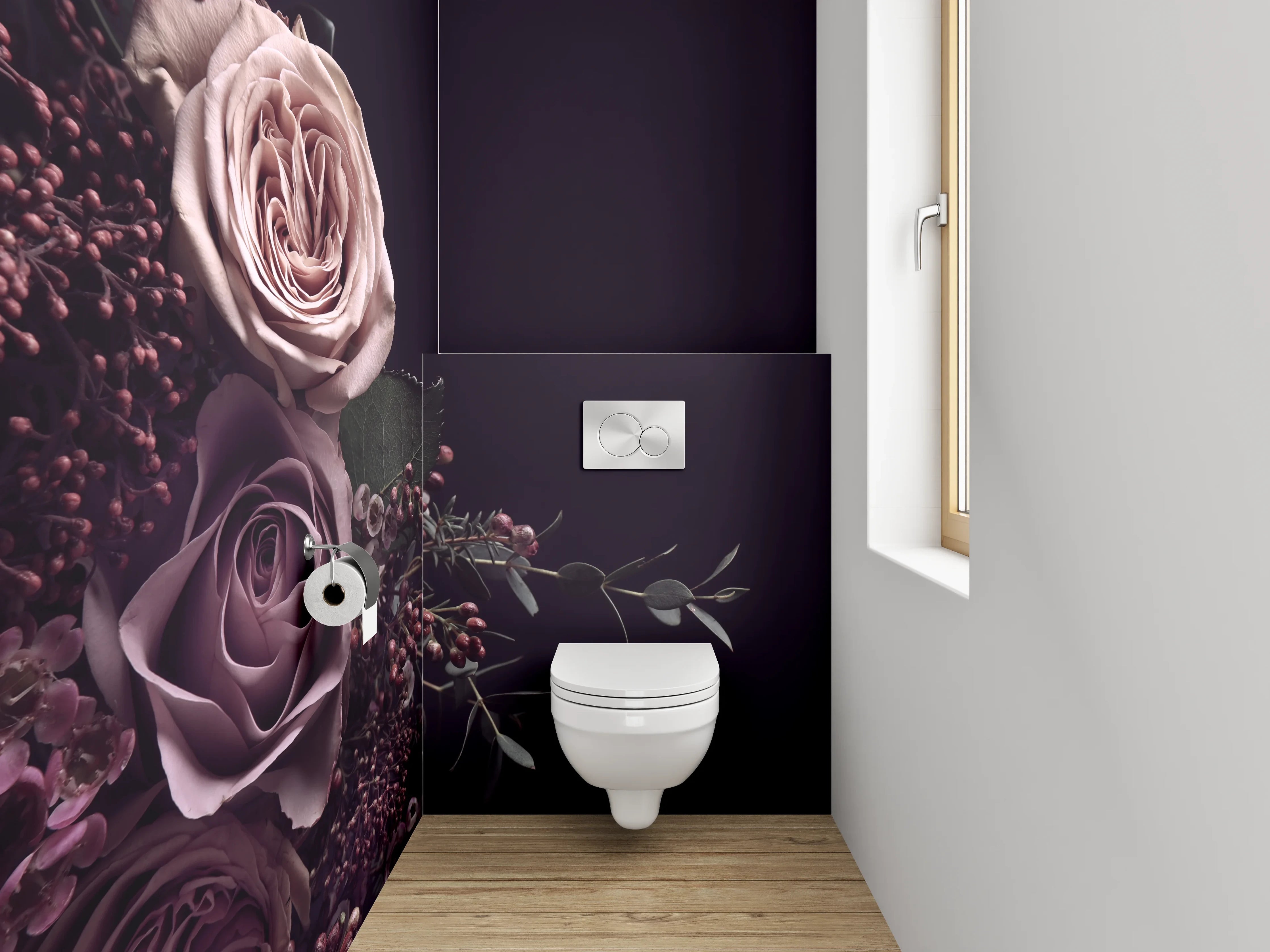 WC-Rückwand - Edle Rosenblüten auf dunklem Grund