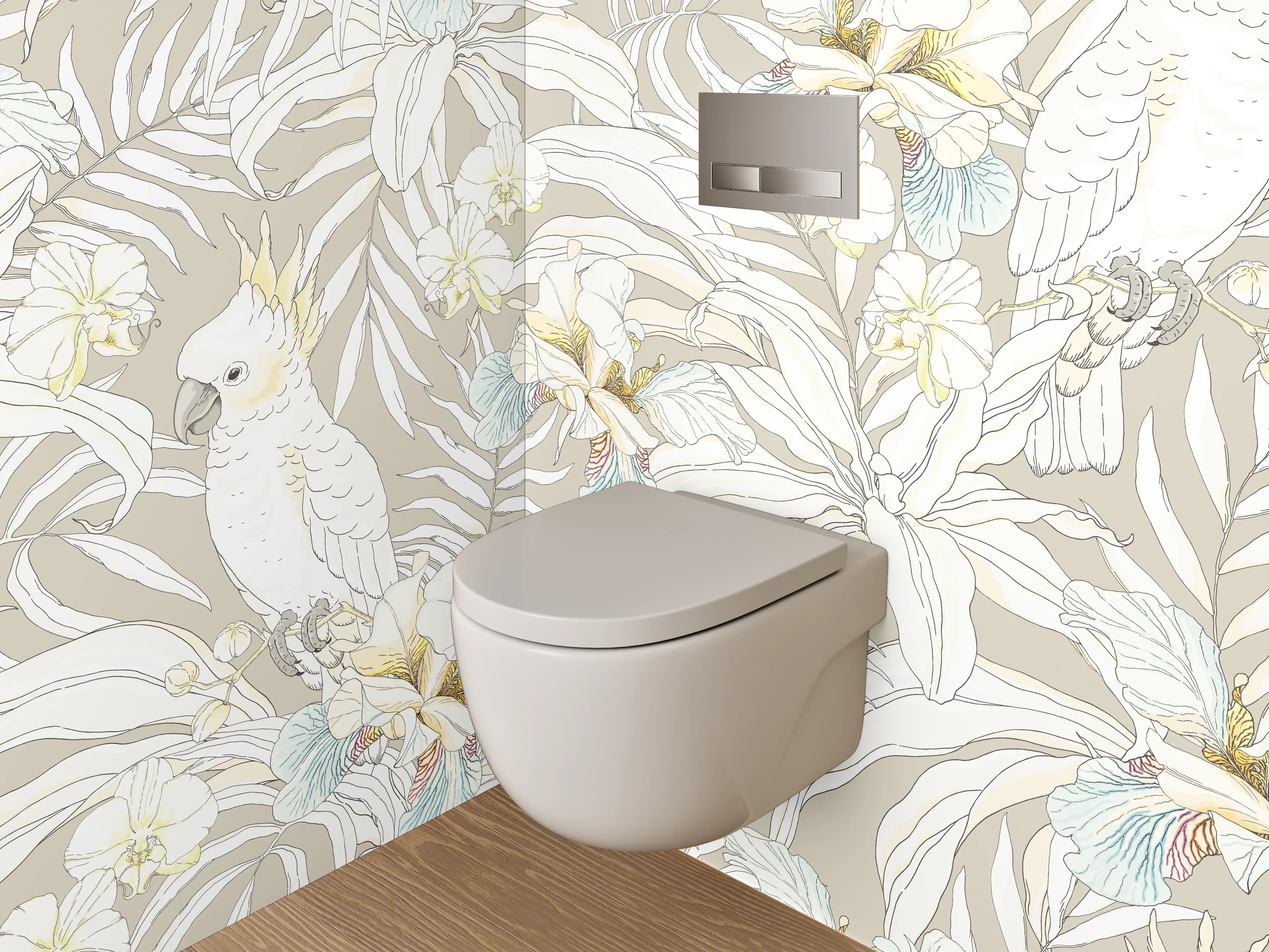 WC-Rückwand - Edle Tropenvögel auf weißem Grund