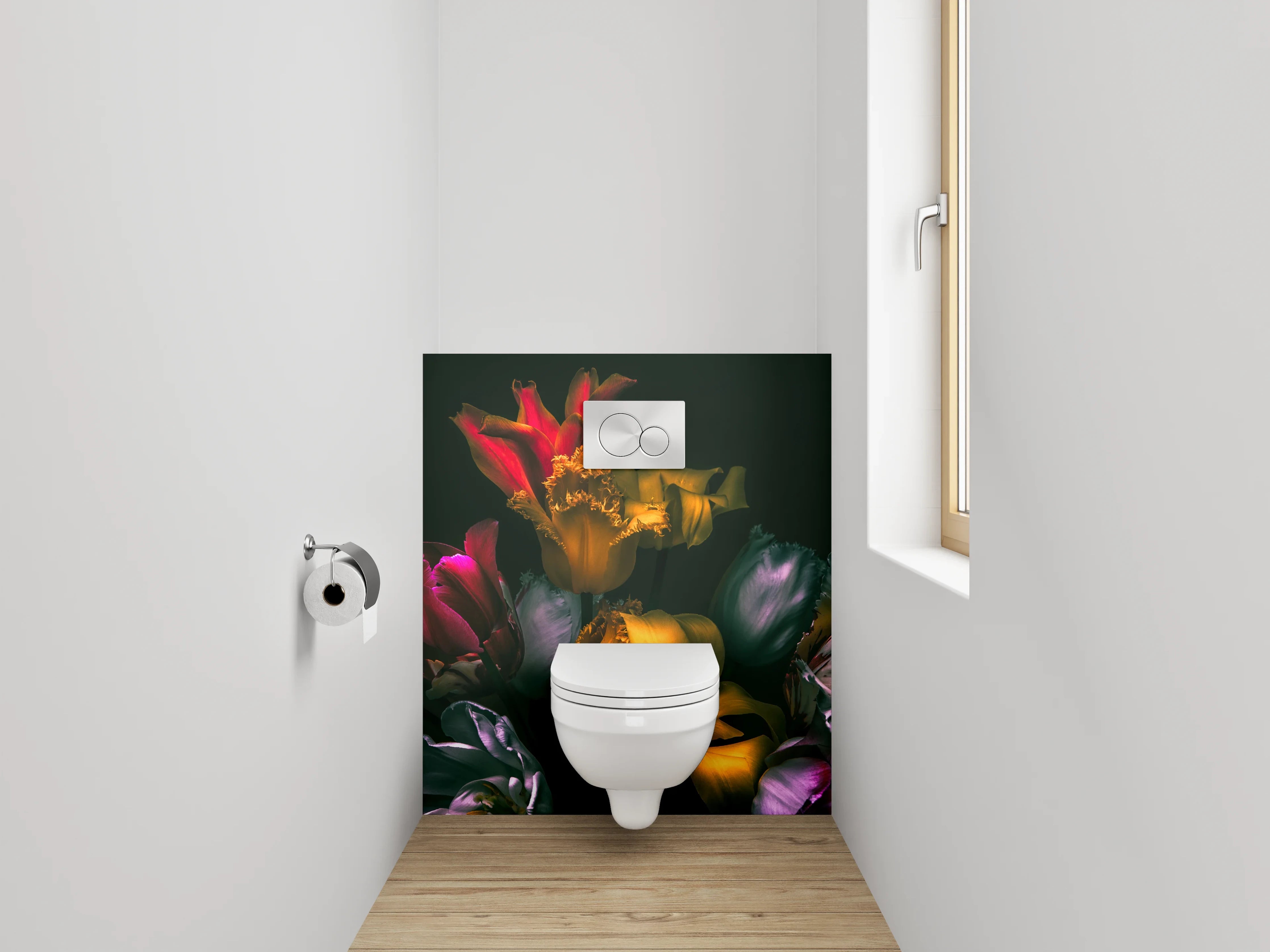 WC-Rückwand - Edle Tulpenblüten in Dunkeloptik