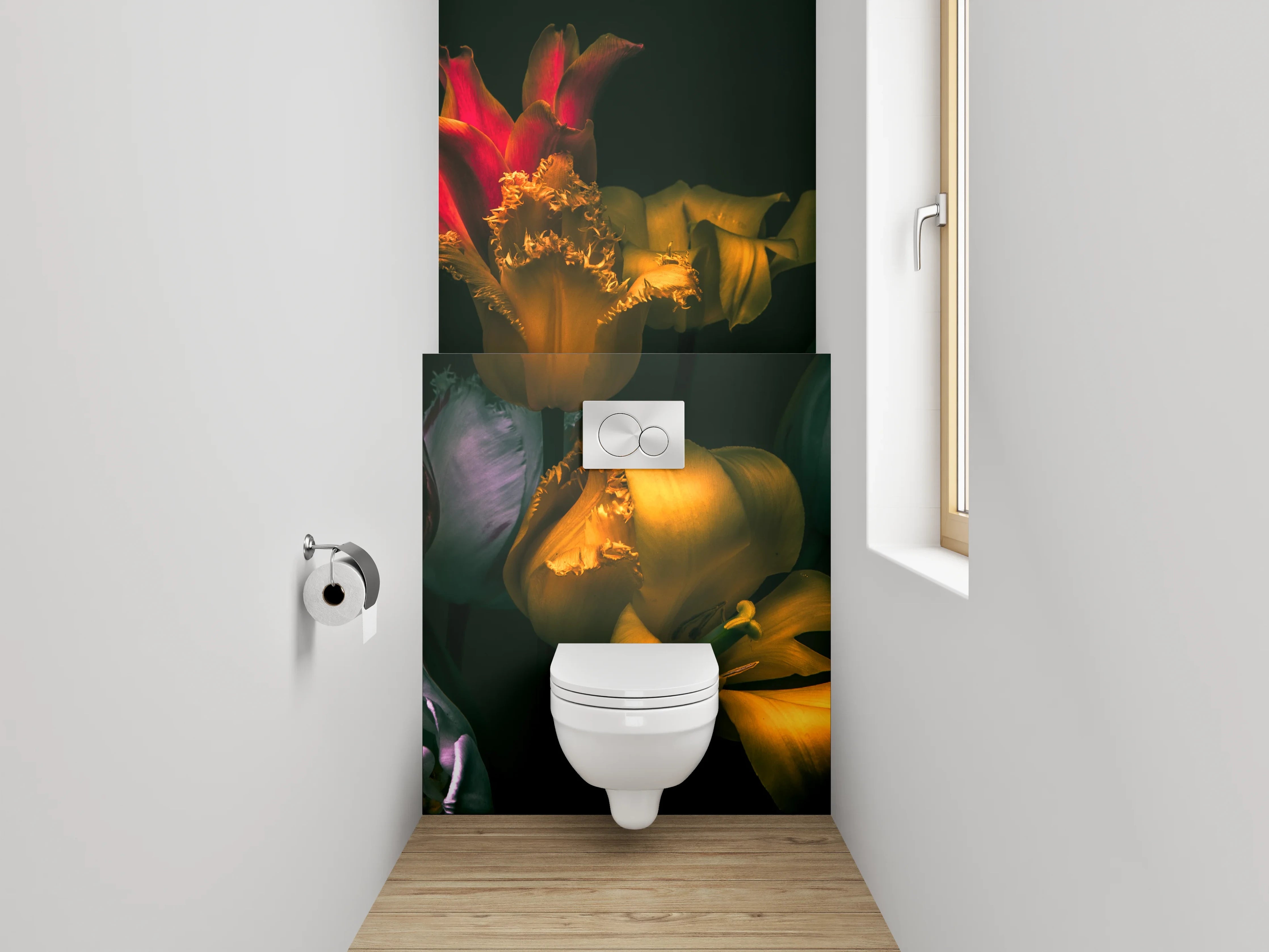 WC-Rückwand - Edle Tulpenblüten in Dunkeloptik