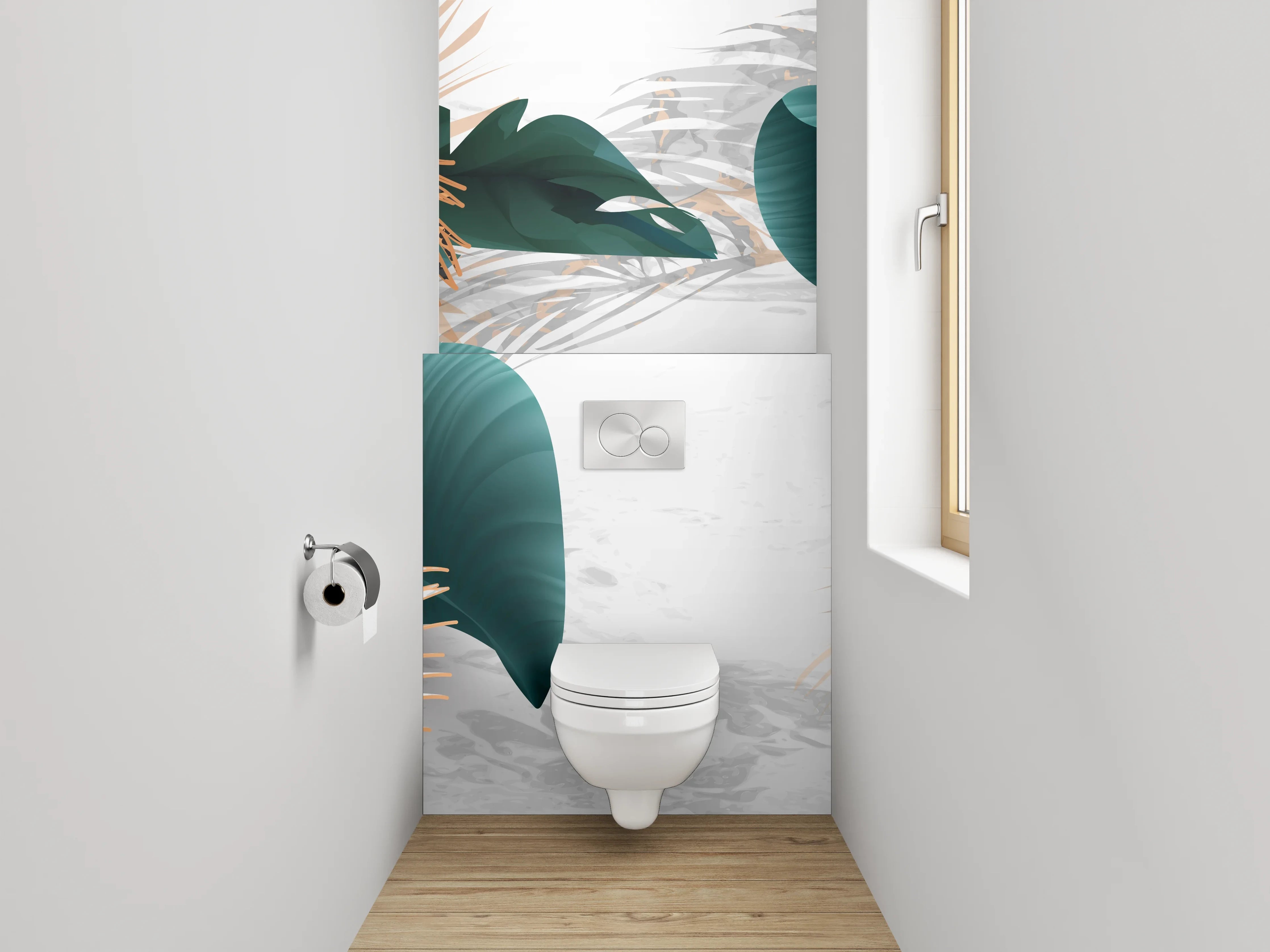 WC-Rückwand - Edle botanische Blätter auf modernem Marmor