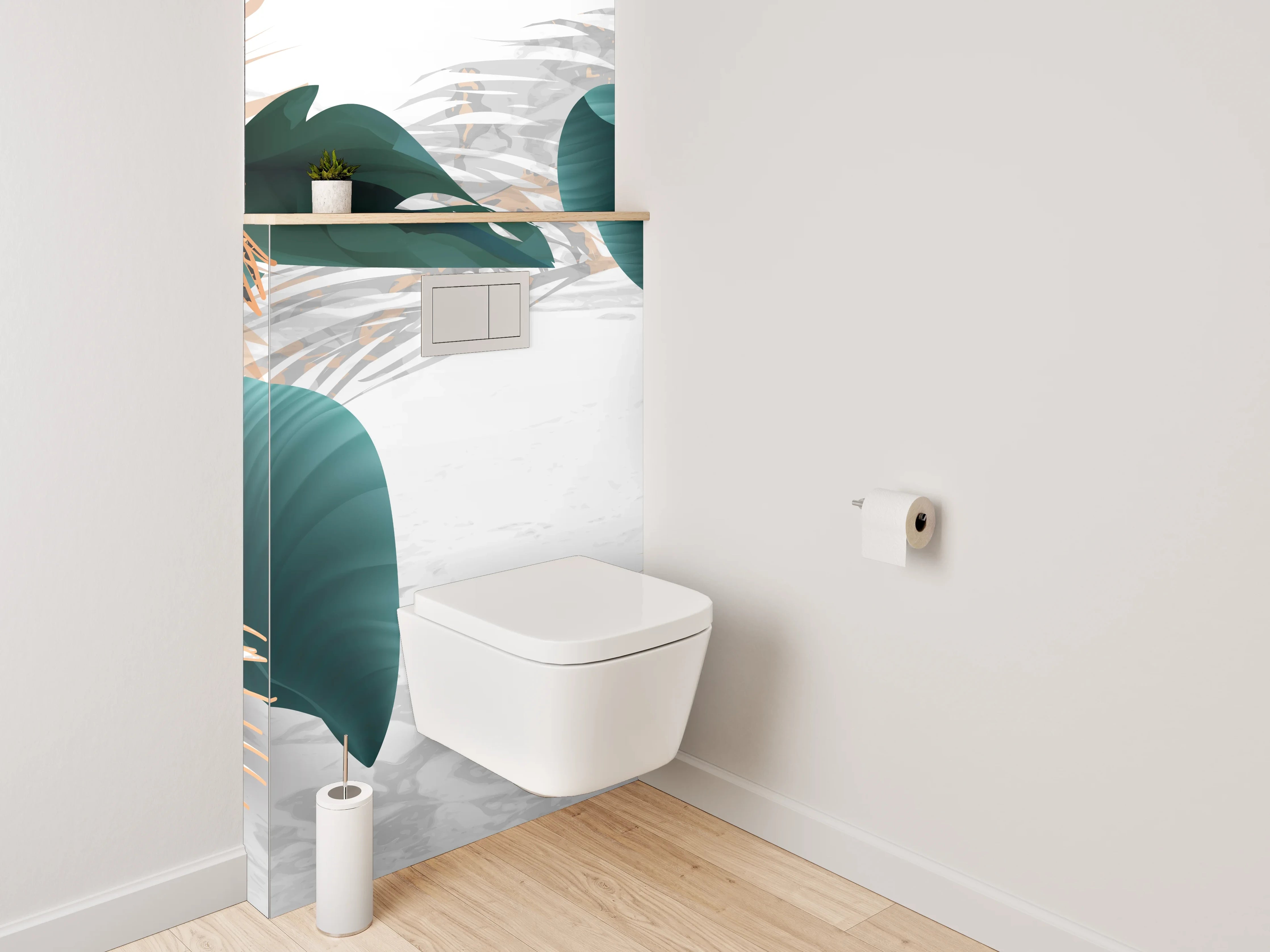 WC-Rückwand - Edle botanische Blätter auf modernem Marmor
