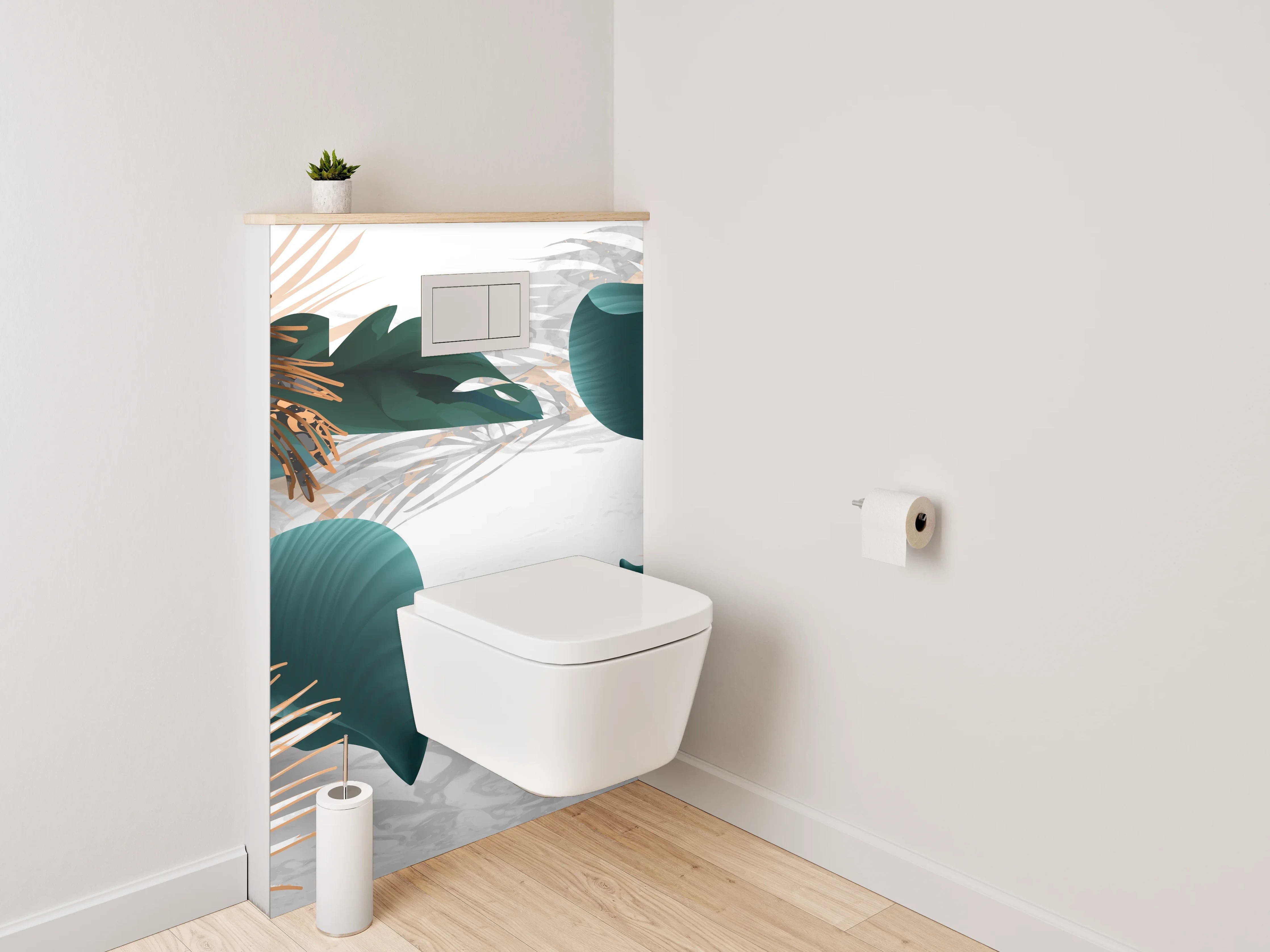 WC-Rückwand - Edle botanische Blätter auf modernem Marmor