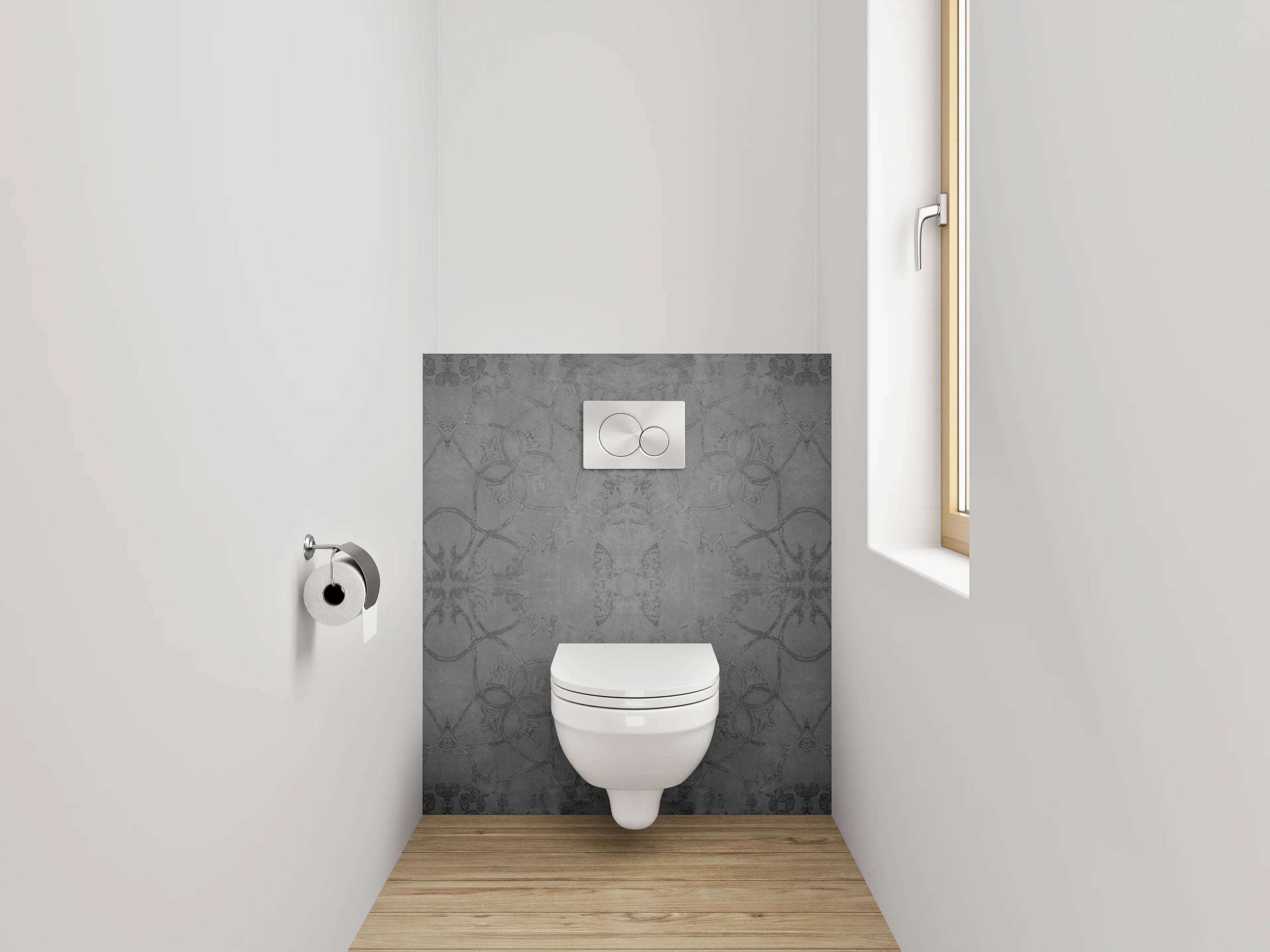 WC-Rückwand - Edle graue Ornamentmuster Fliesenoptik