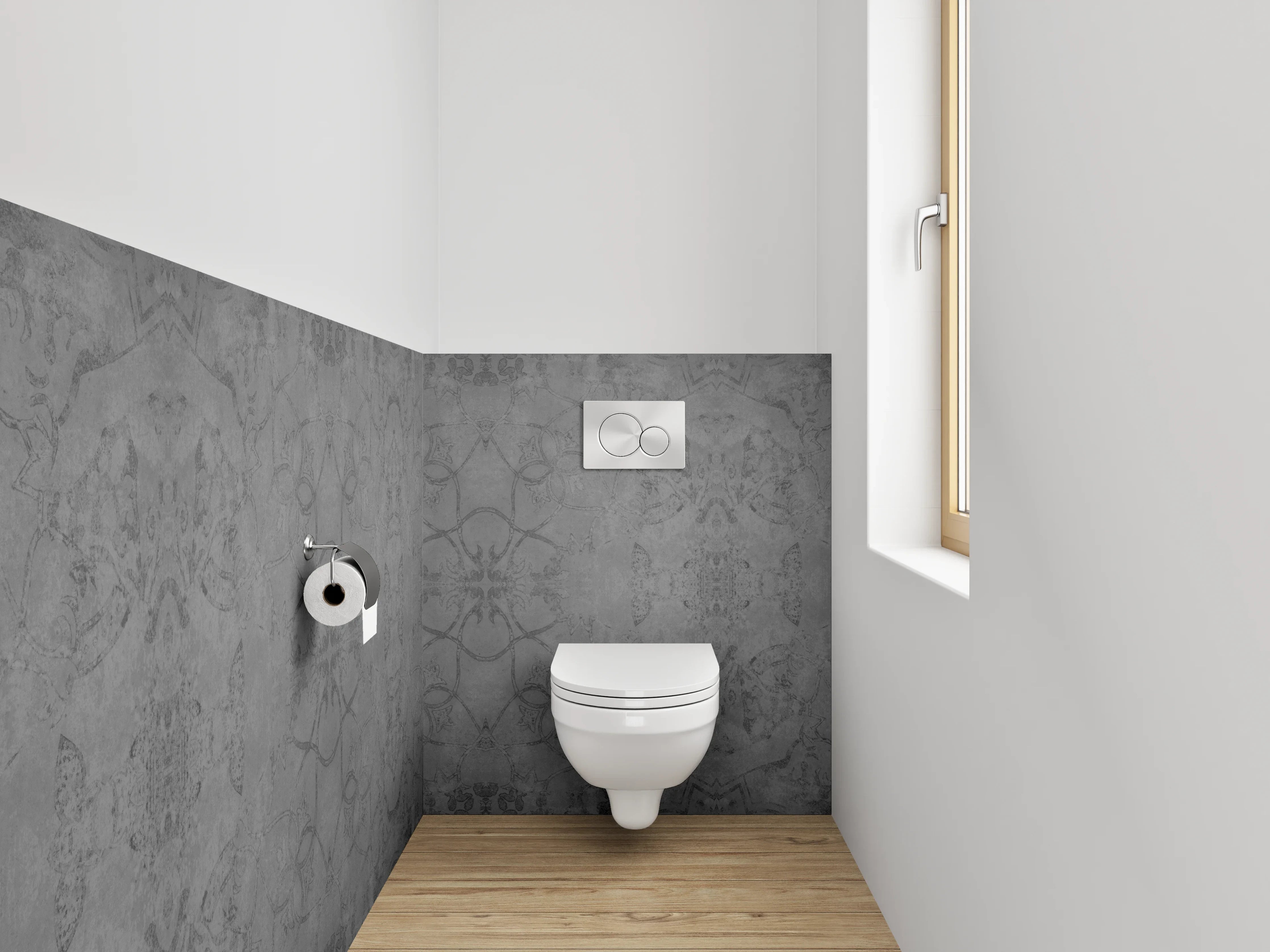 WC-Rückwand - Edle graue Ornamentmuster Fliesenoptik