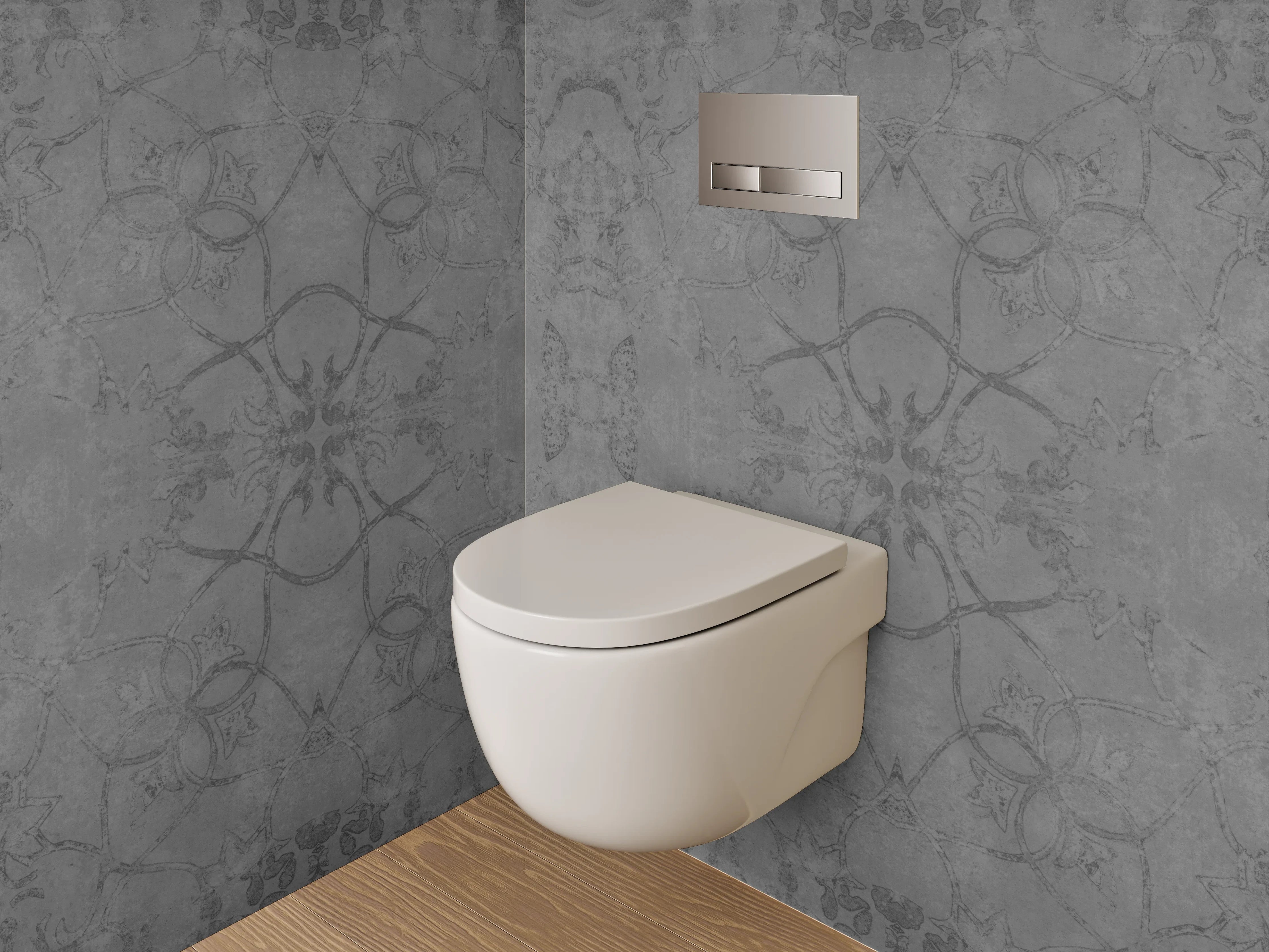 WC-Rückwand - Edle graue Ornamentmuster Fliesenoptik