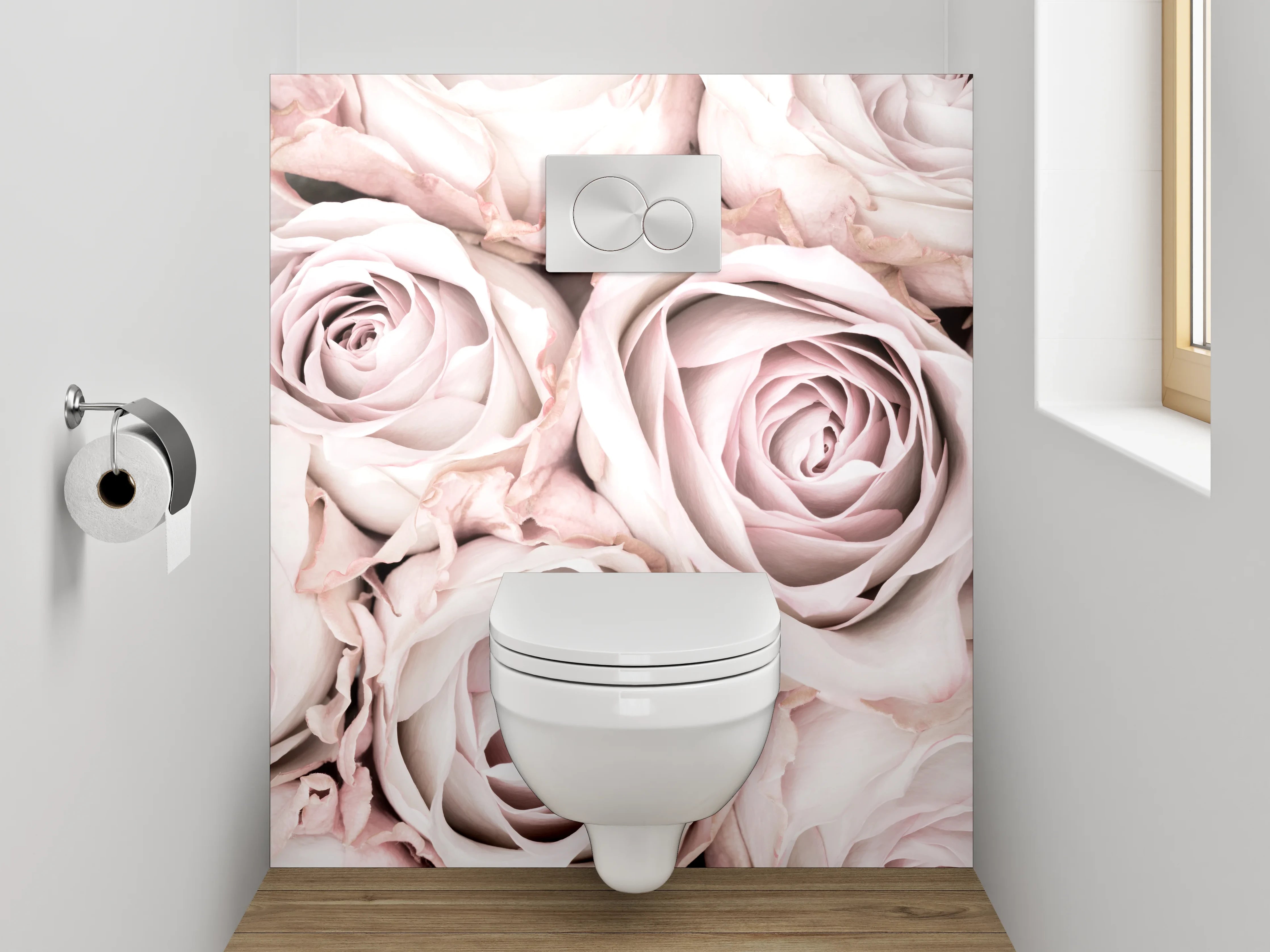 WC-Rückwand - Edle weiße Rosenblüten Fotomotiv