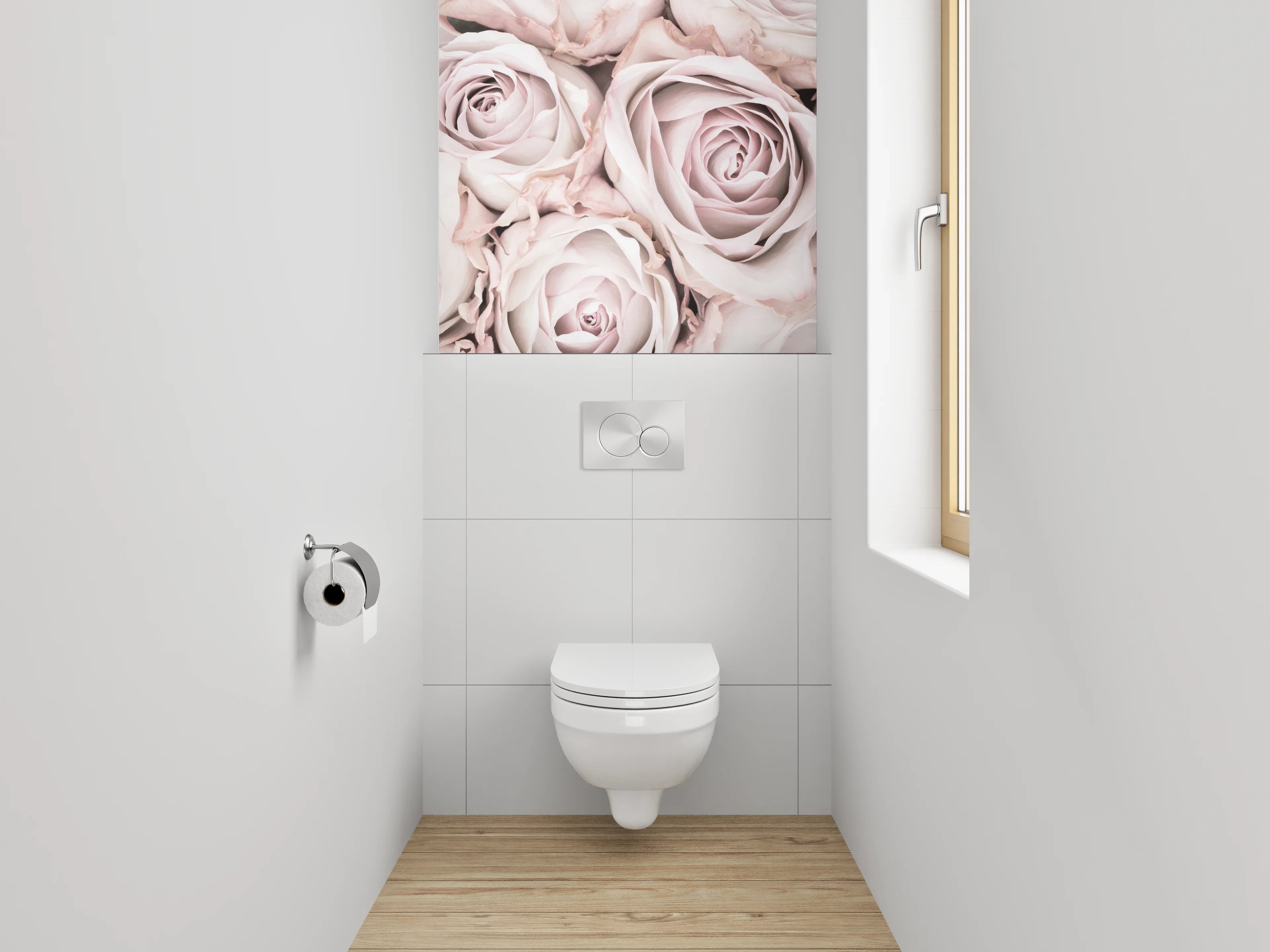 WC-Rückwand - Edle weiße Rosenblüten Fotomotiv