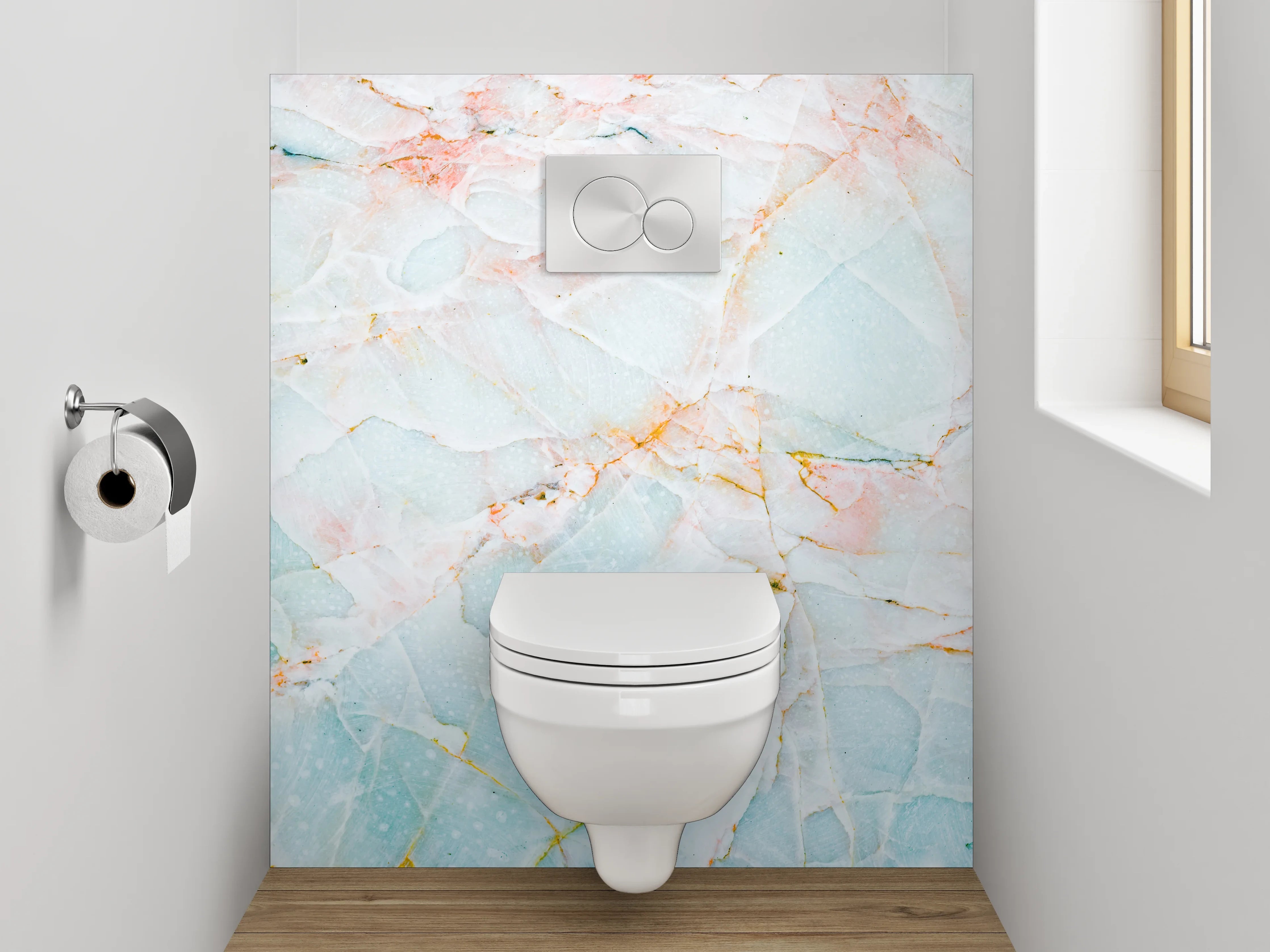 WC-Rückwand - Edler Marmor-Look in Pastell