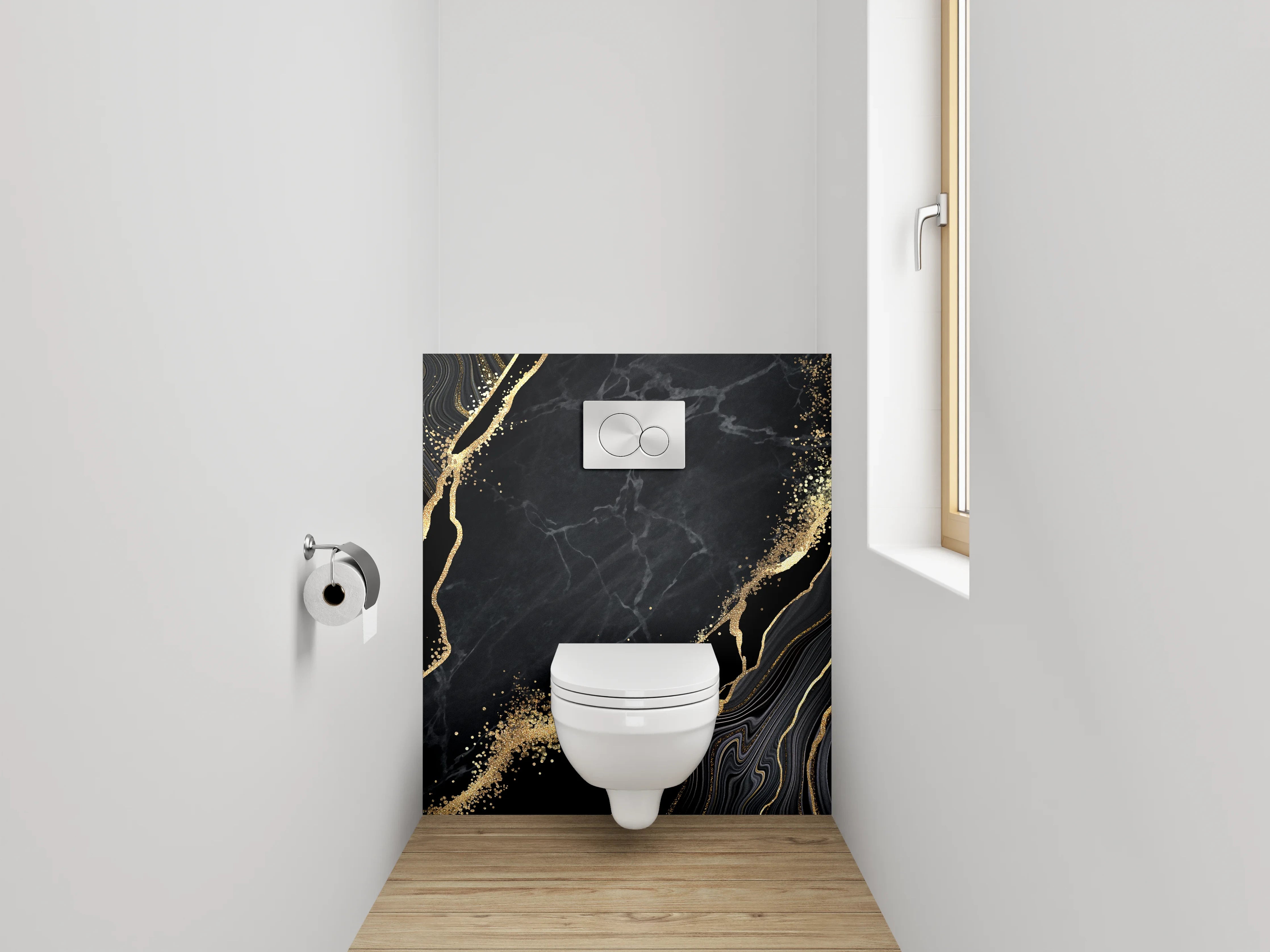 WC-Rückwand - Edler Marmor-Look mit Gold-Akzenten