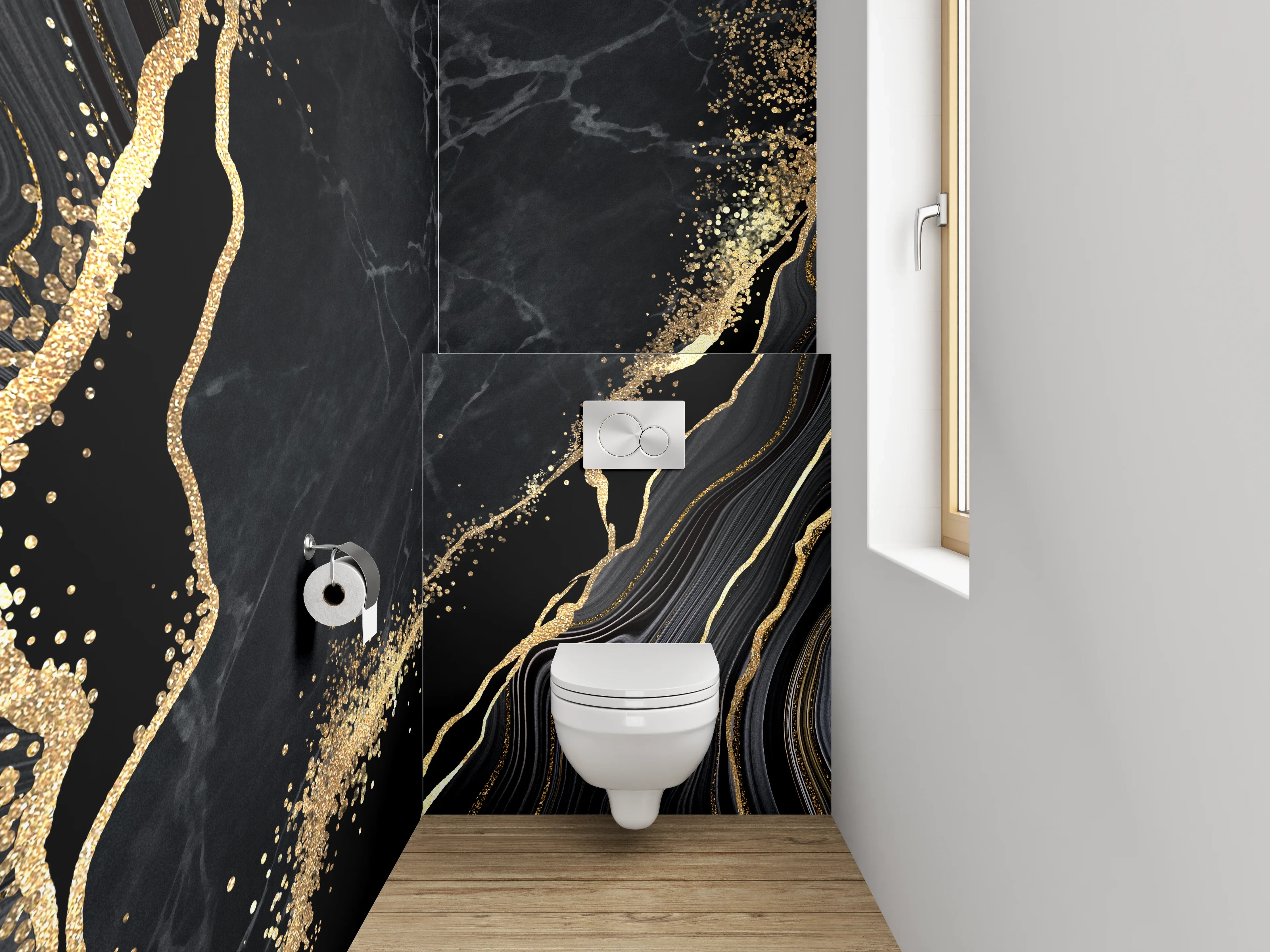WC-Rückwand - Edler Marmor-Look mit Gold-Akzenten