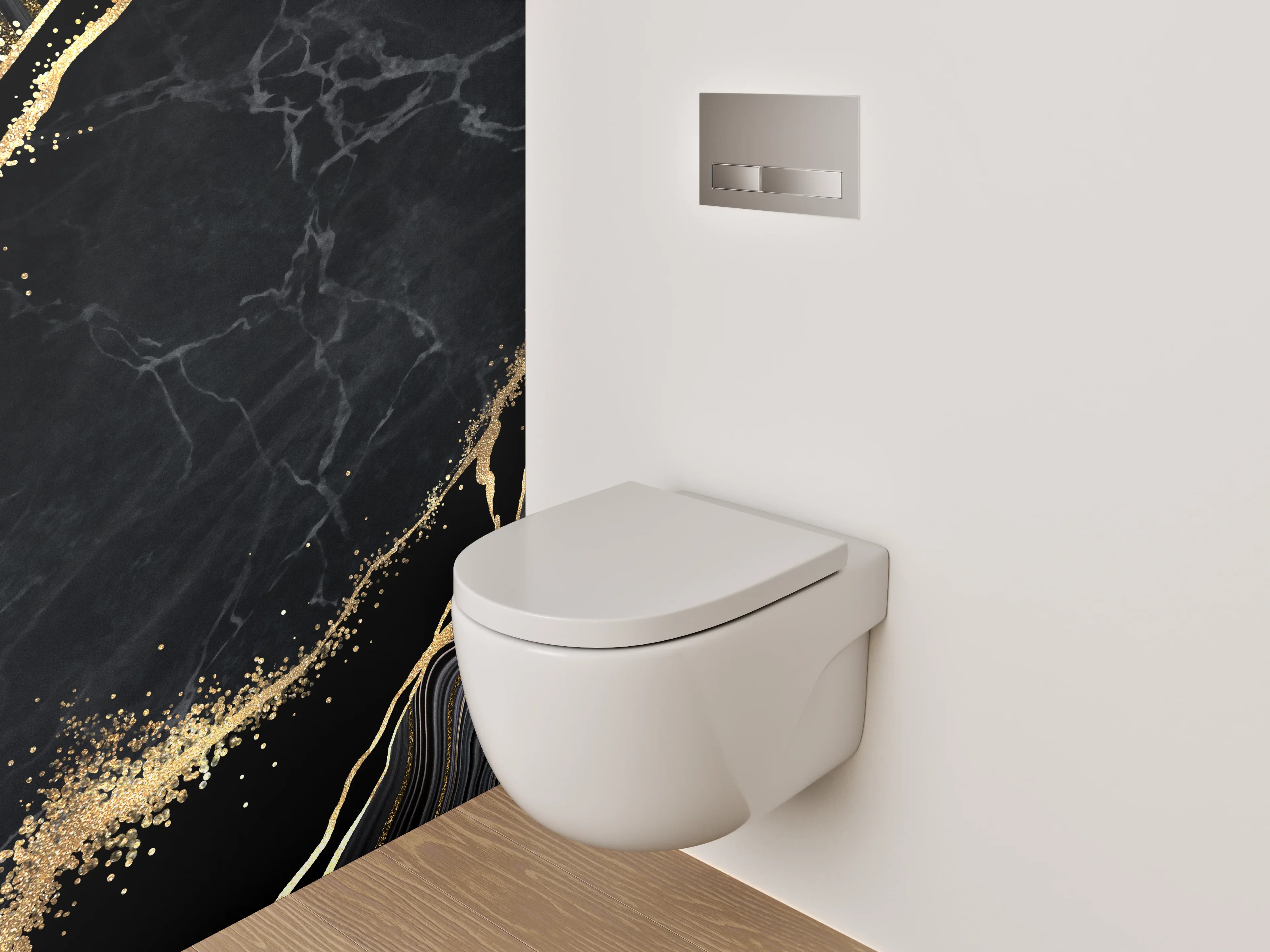 WC-Rückwand - Edler Marmor-Look mit Gold-Akzenten