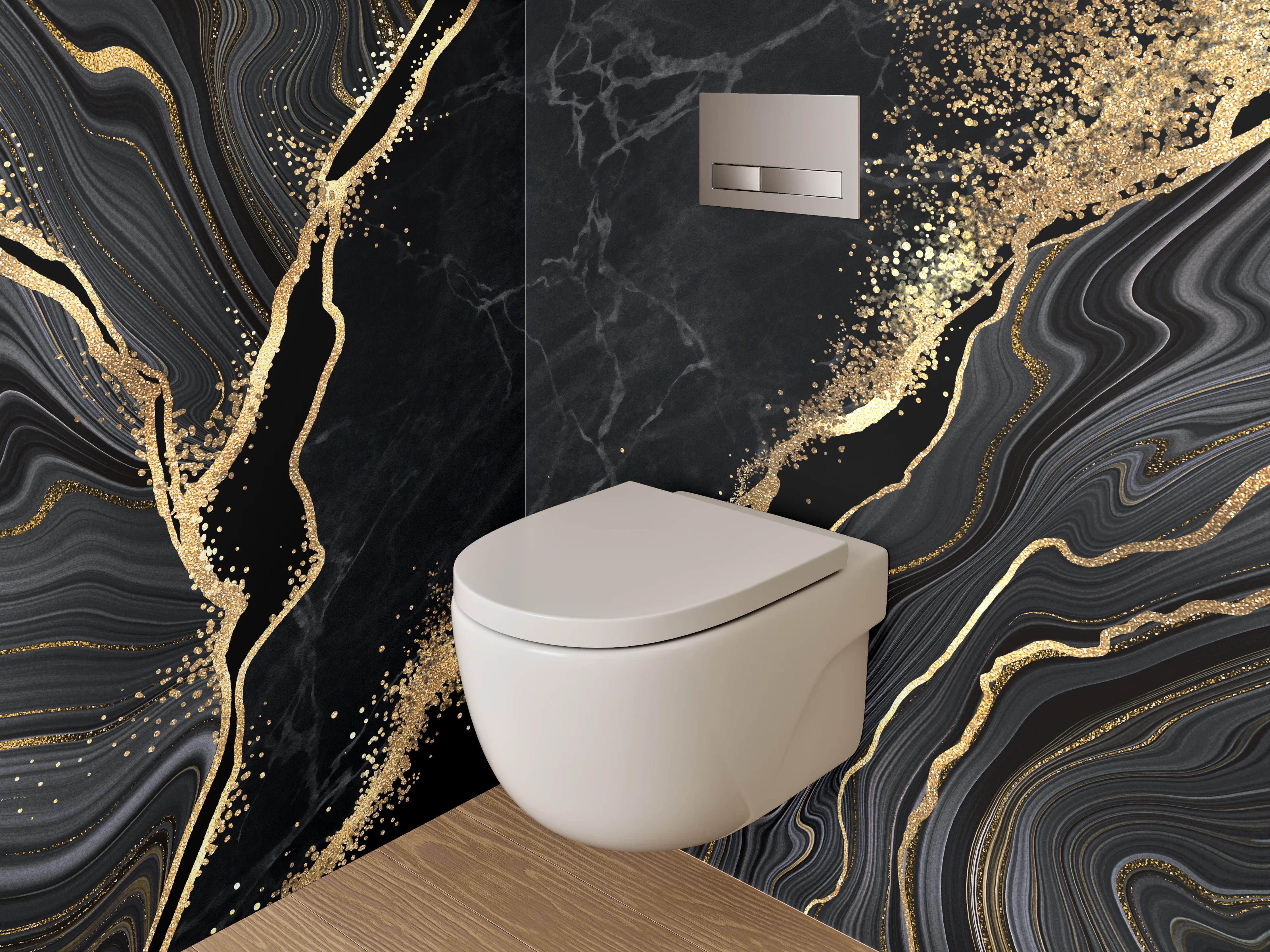 WC-Rückwand - Edler Marmor-Look mit Gold-Akzenten