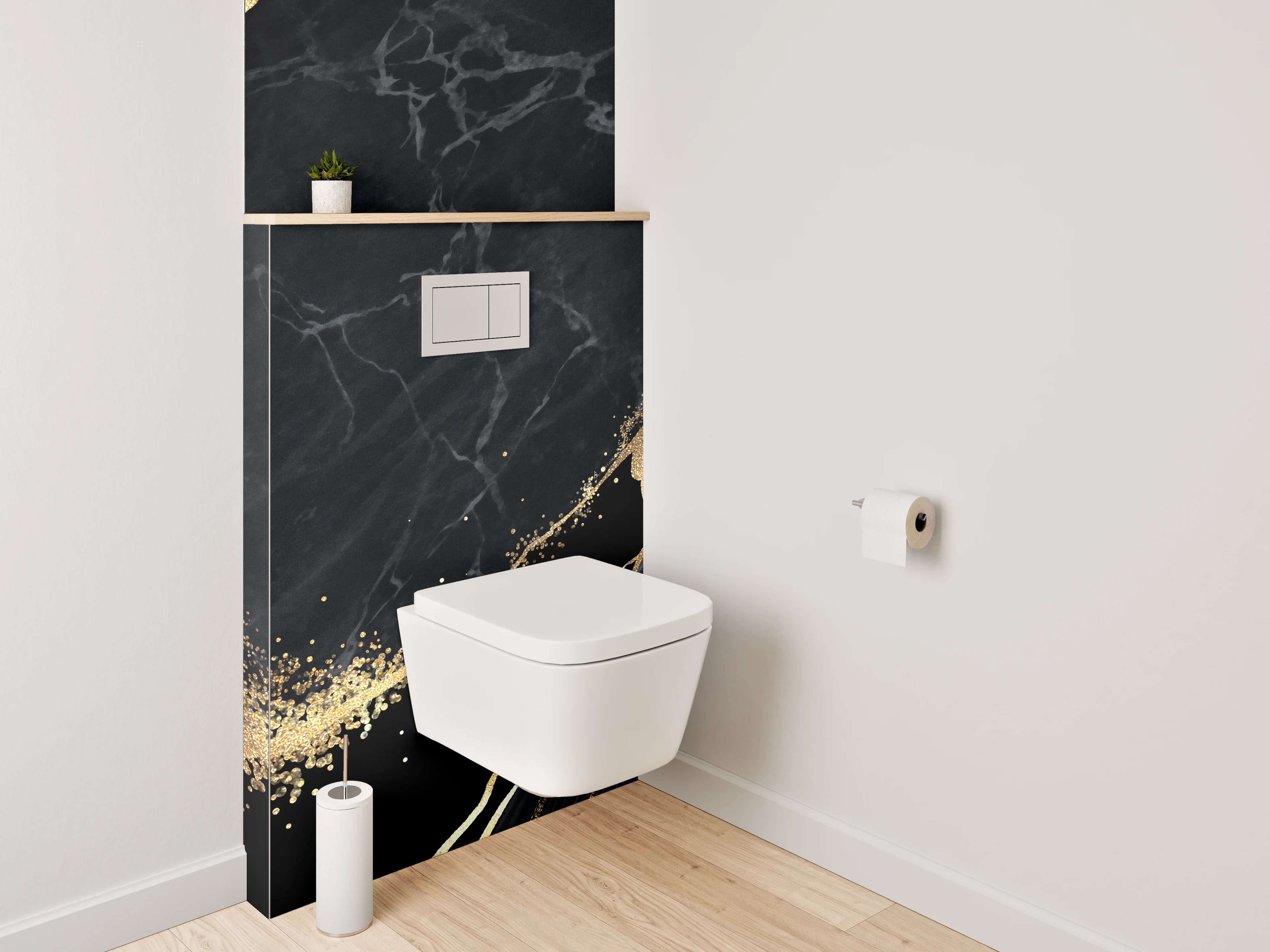 WC-Rückwand - Edler Marmor-Look mit Gold-Akzenten