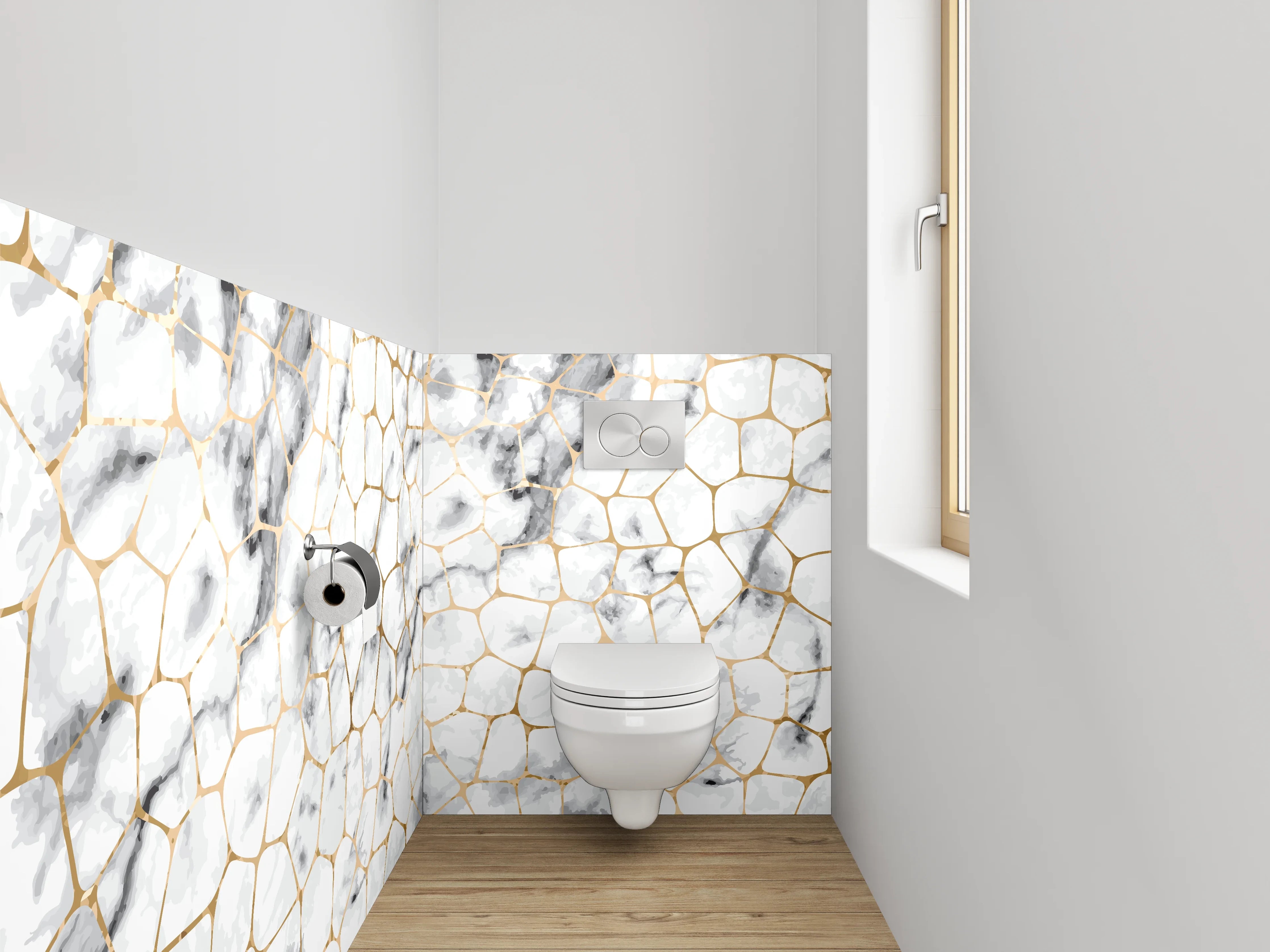 WC-Rückwand - Edler Marmor in Weiß-Grau-Optik