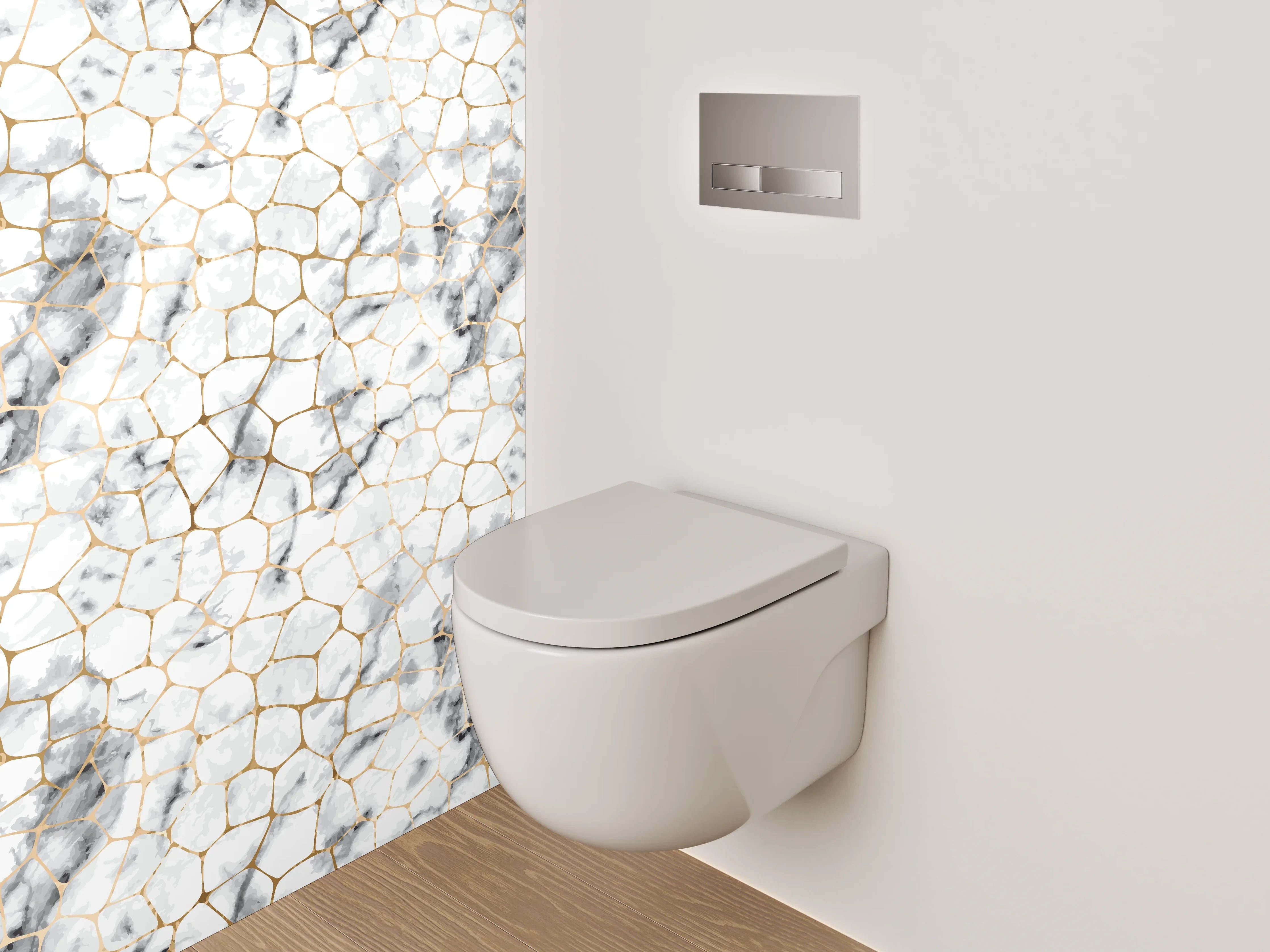 WC-Rückwand - Edler Marmor in Weiß-Grau-Optik