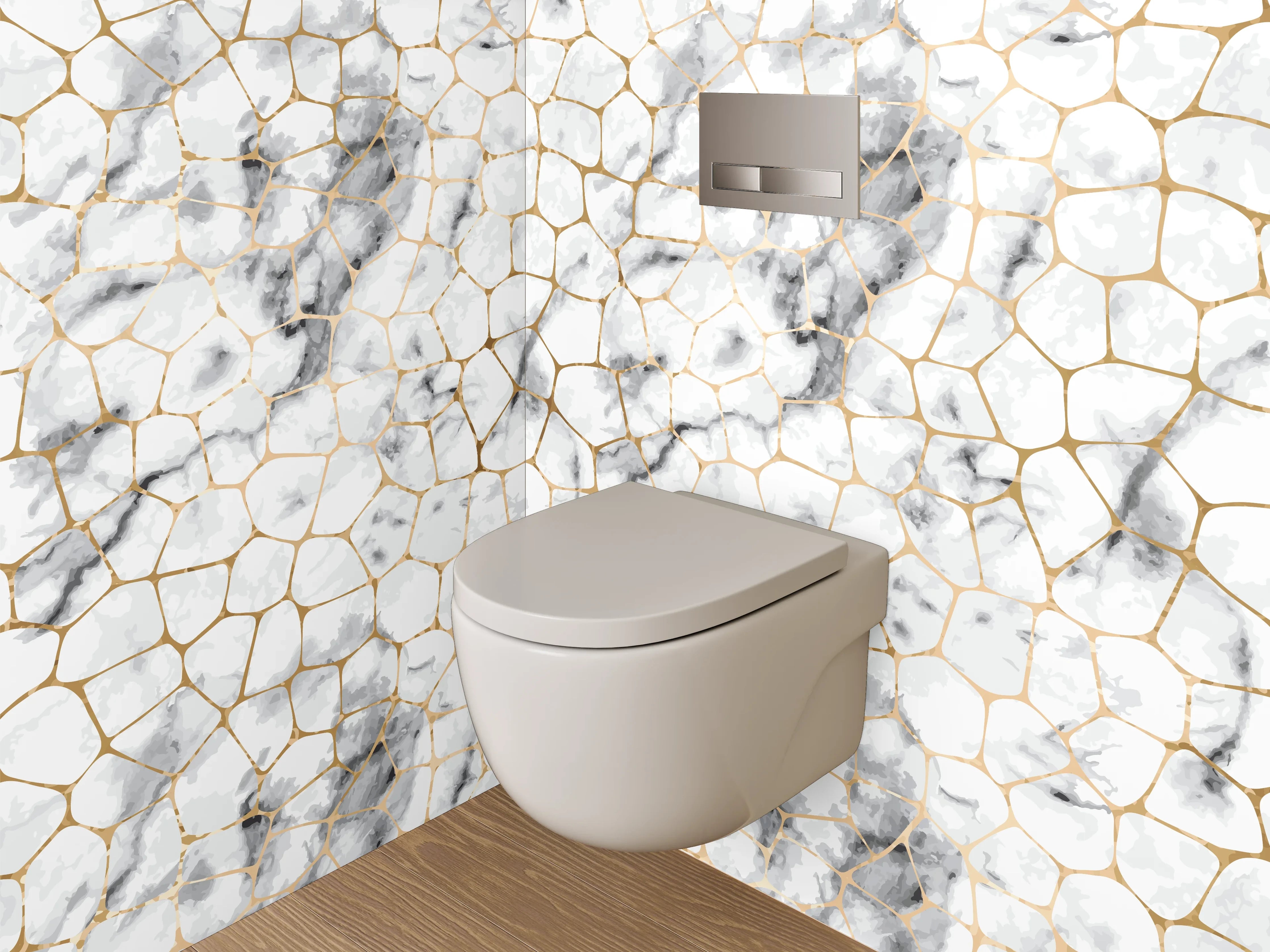 WC-Rückwand - Edler Marmor in Weiß-Grau-Optik