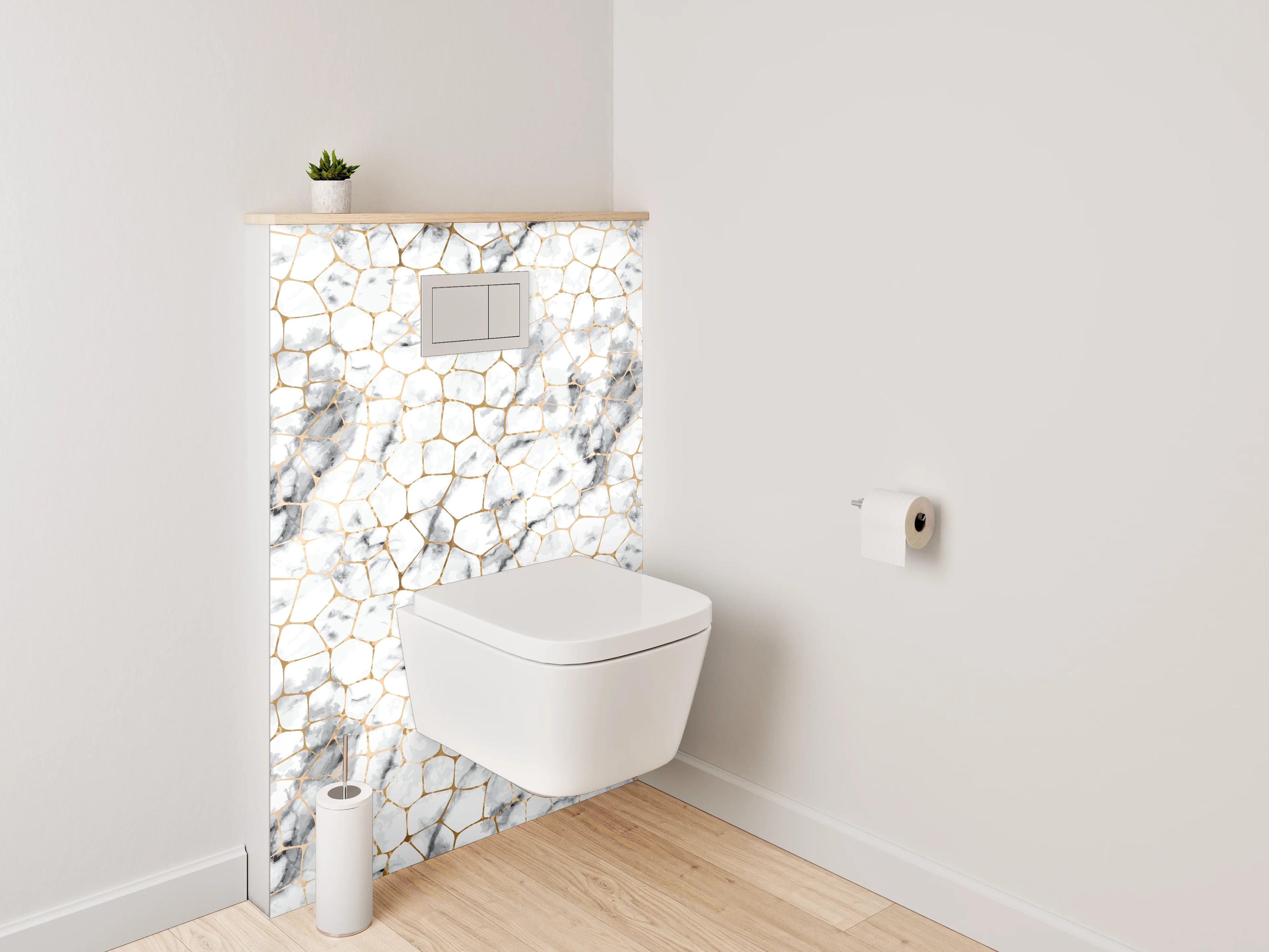 WC-Rückwand - Edler Marmor in Weiß-Grau-Optik