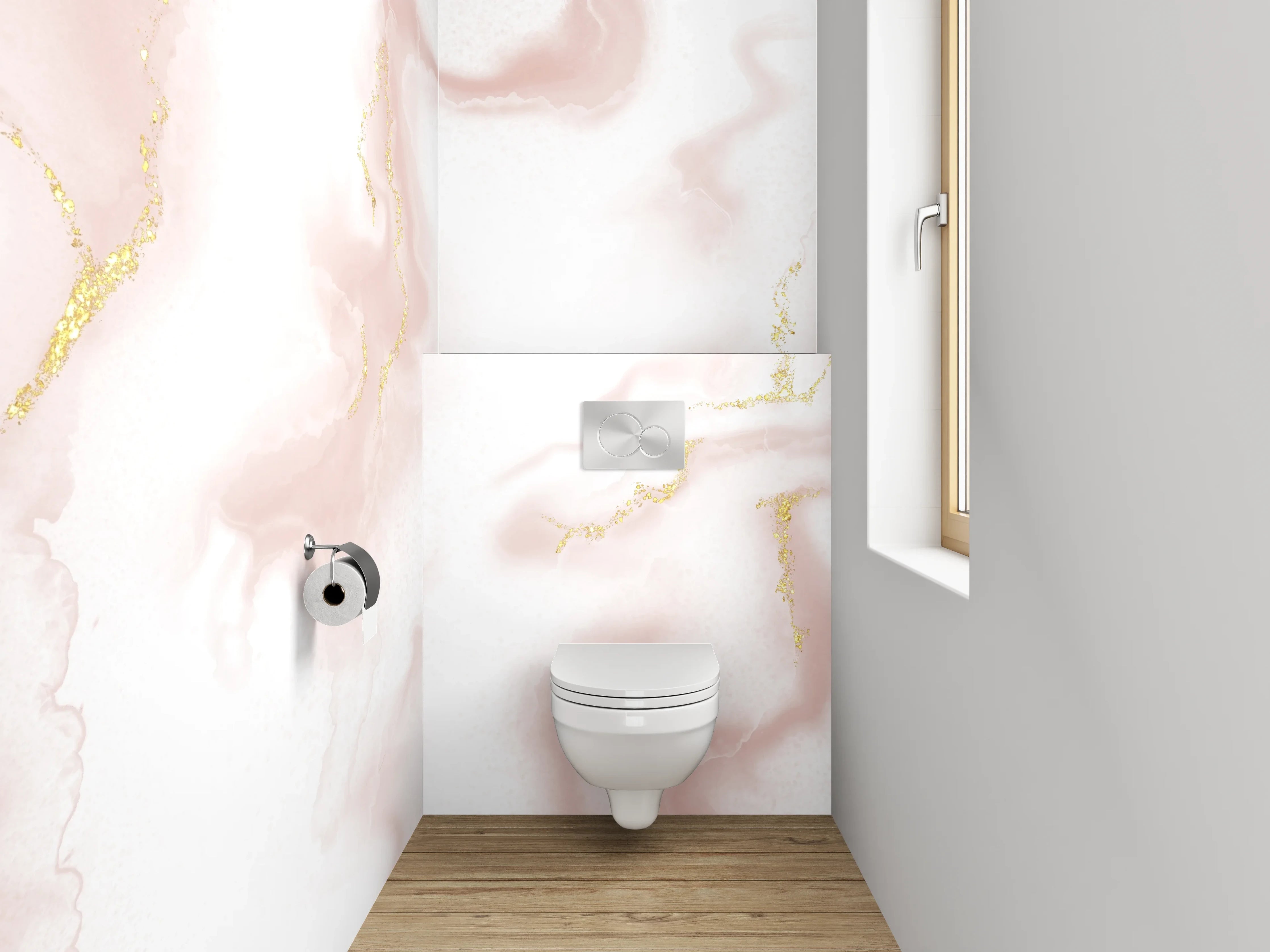 WC-Rückwand - Edler Marmor mit goldenen Akzenten