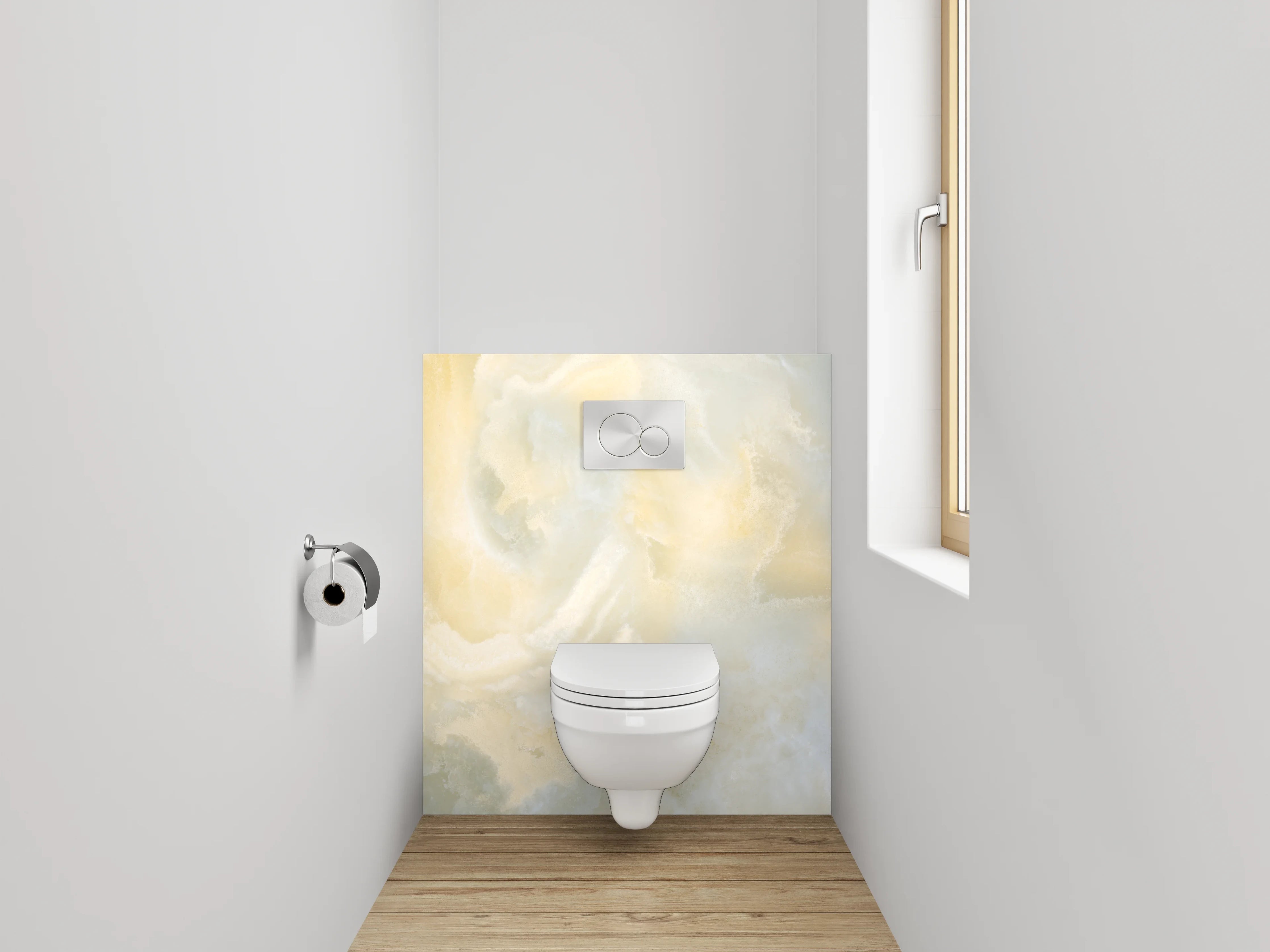 WC-Rückwand - Edler Onyx-Marmor in Beige-Weiß