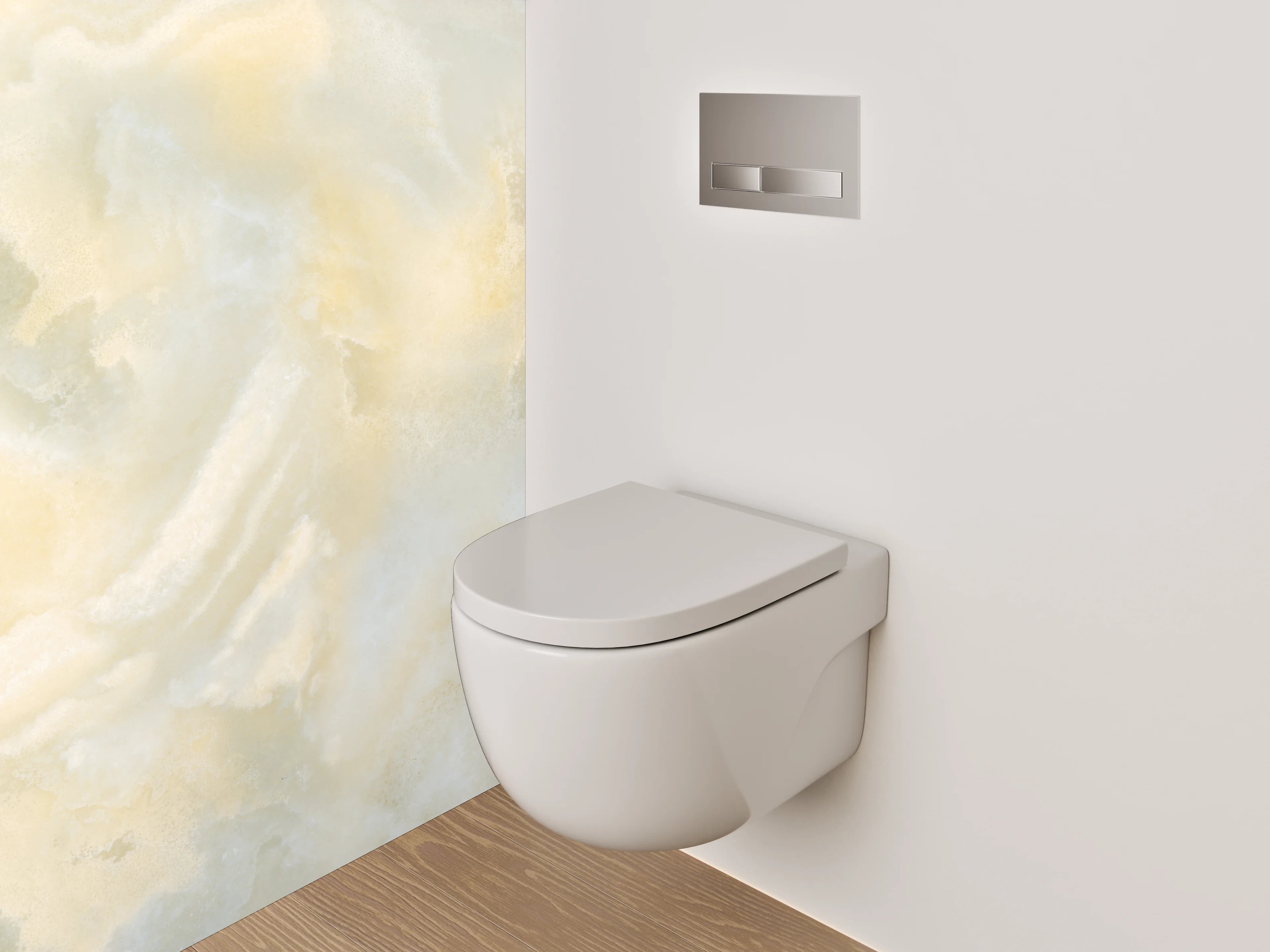 WC-Rückwand - Edler Onyx-Marmor in Beige-Weiß