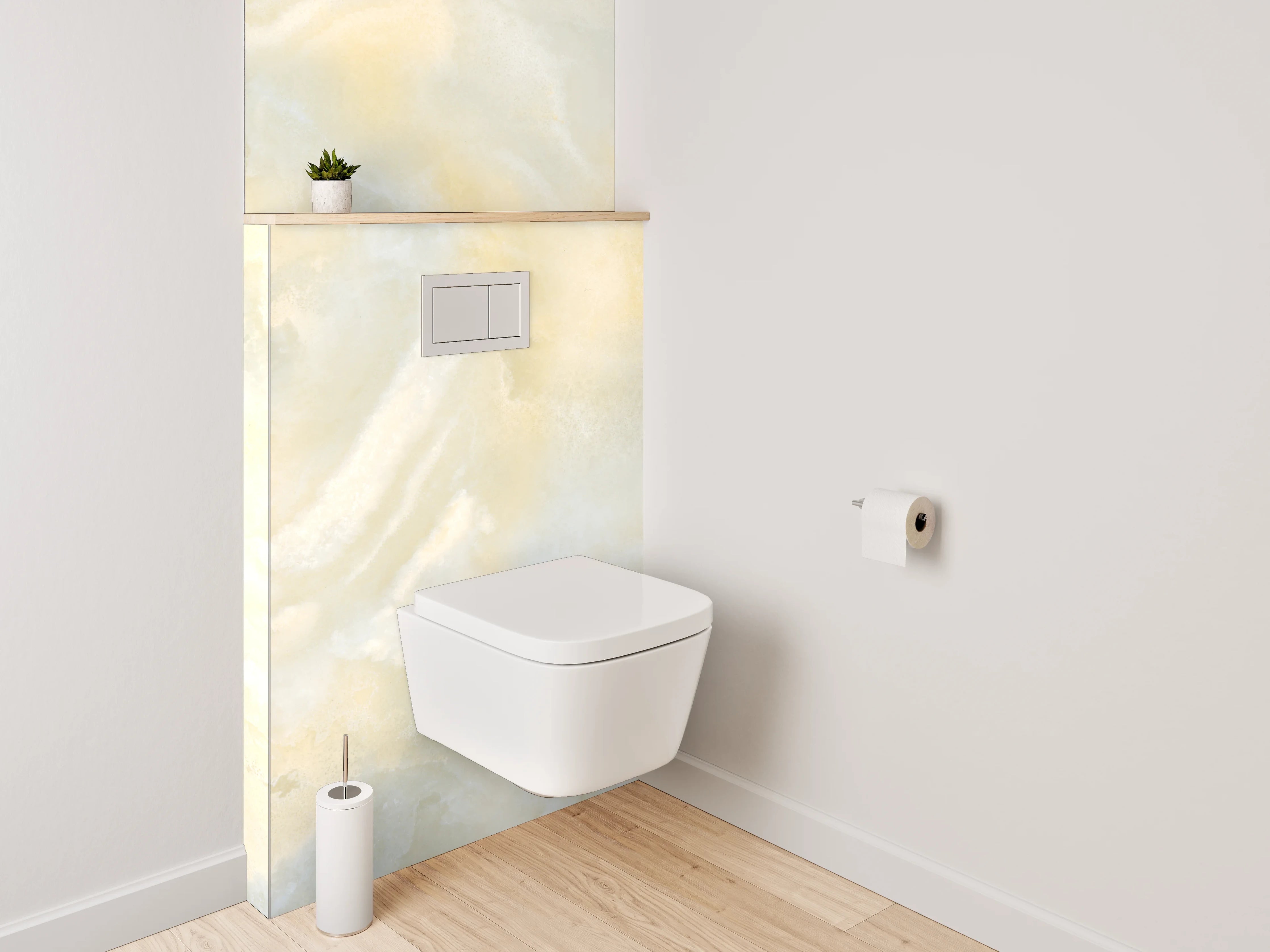 WC-Rückwand - Edler Onyx-Marmor in Beige-Weiß