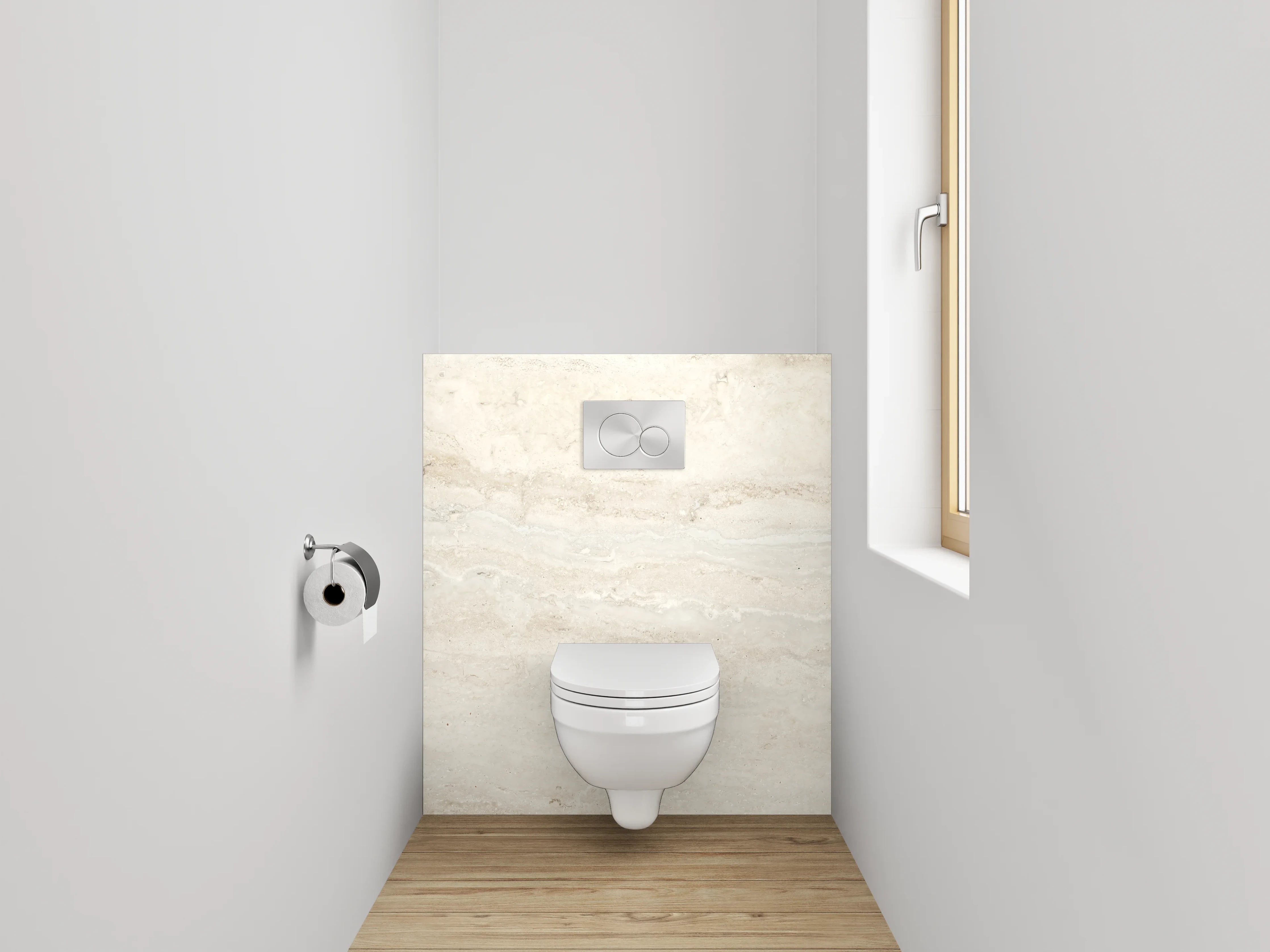 WC-Rückwand - Edler Travertin Look Weiß Beige