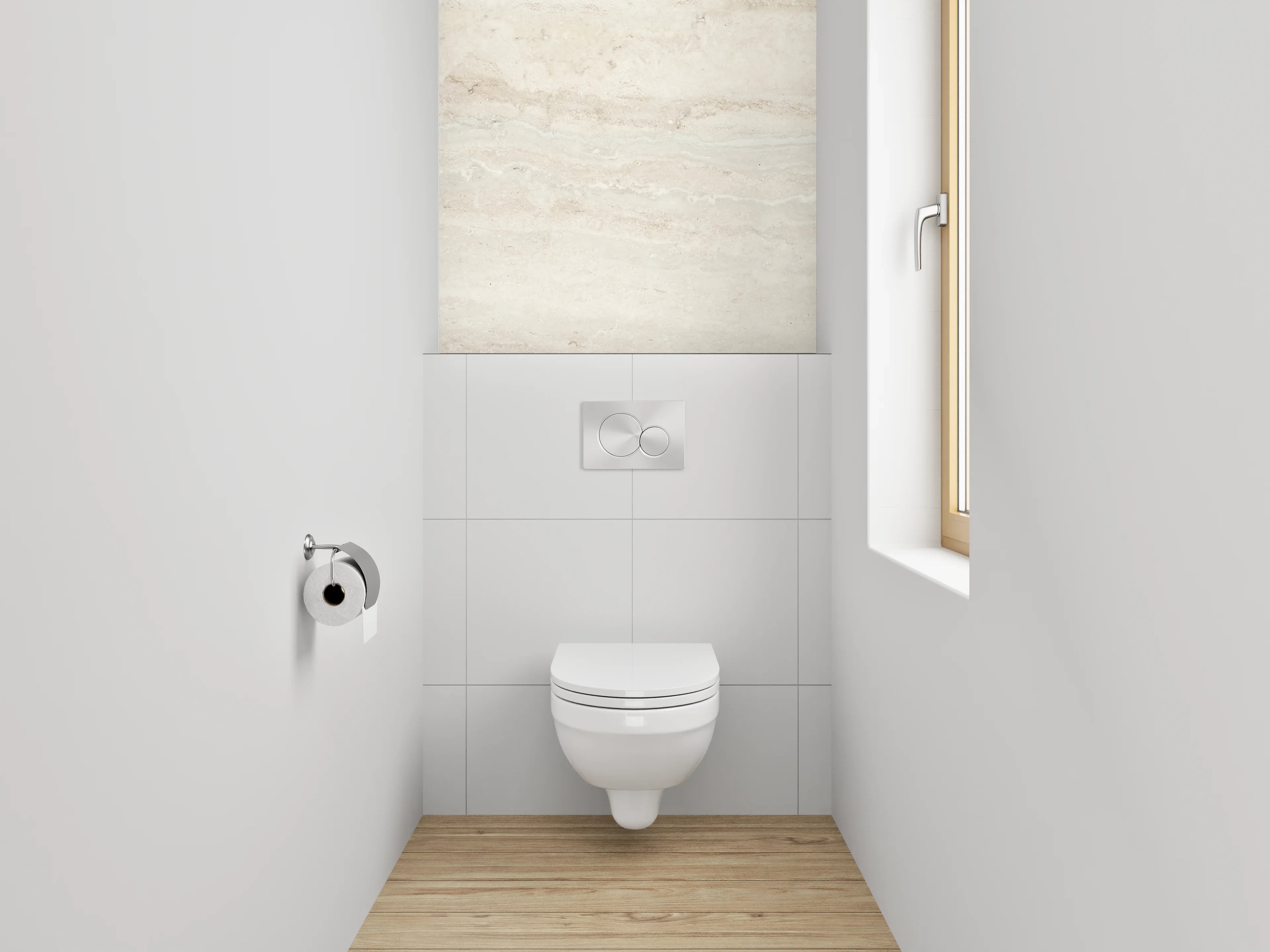 WC-Rückwand - Edler Travertin Look Weiß Beige