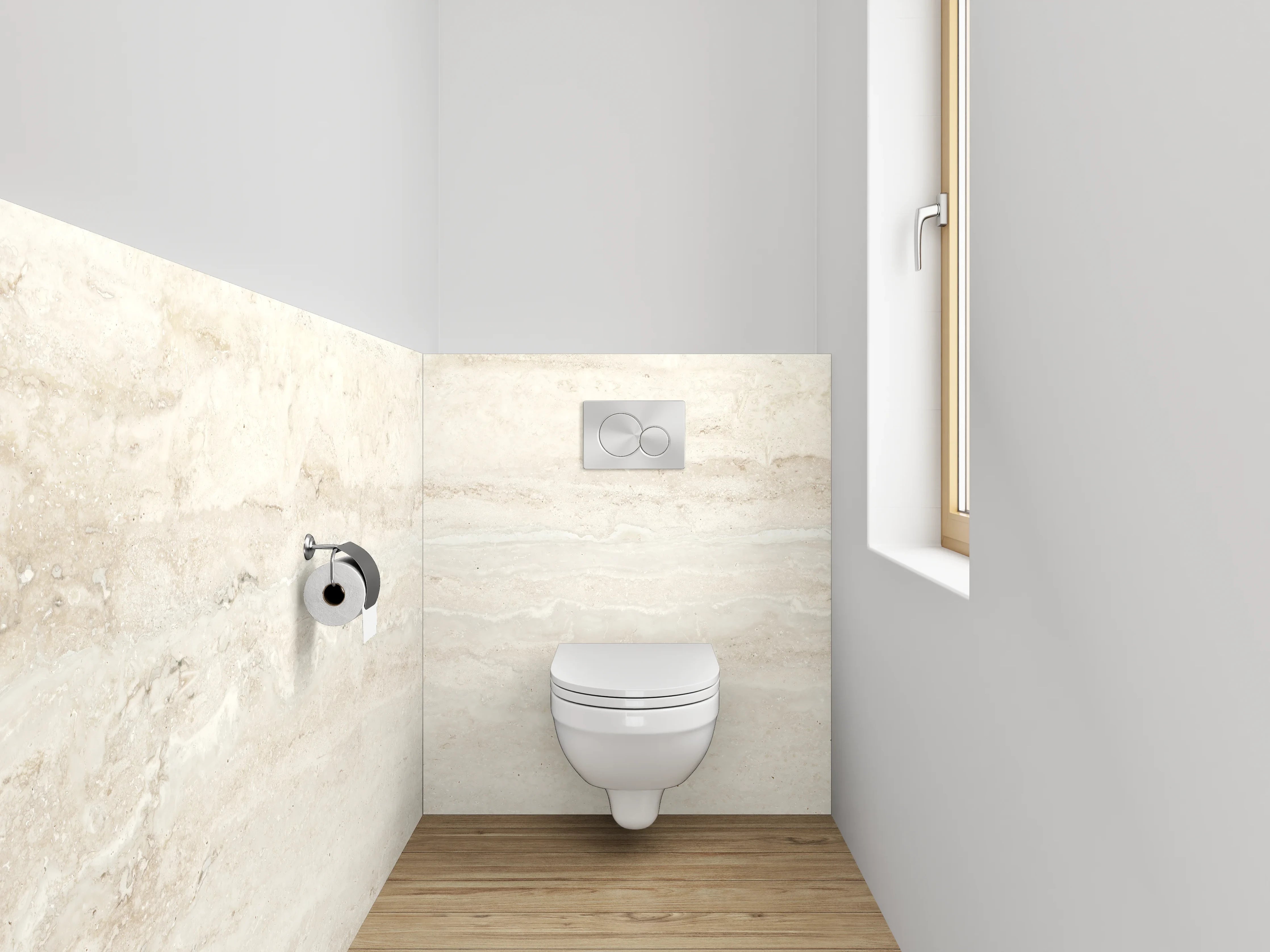 WC-Rückwand - Edler Travertin Look Weiß Beige