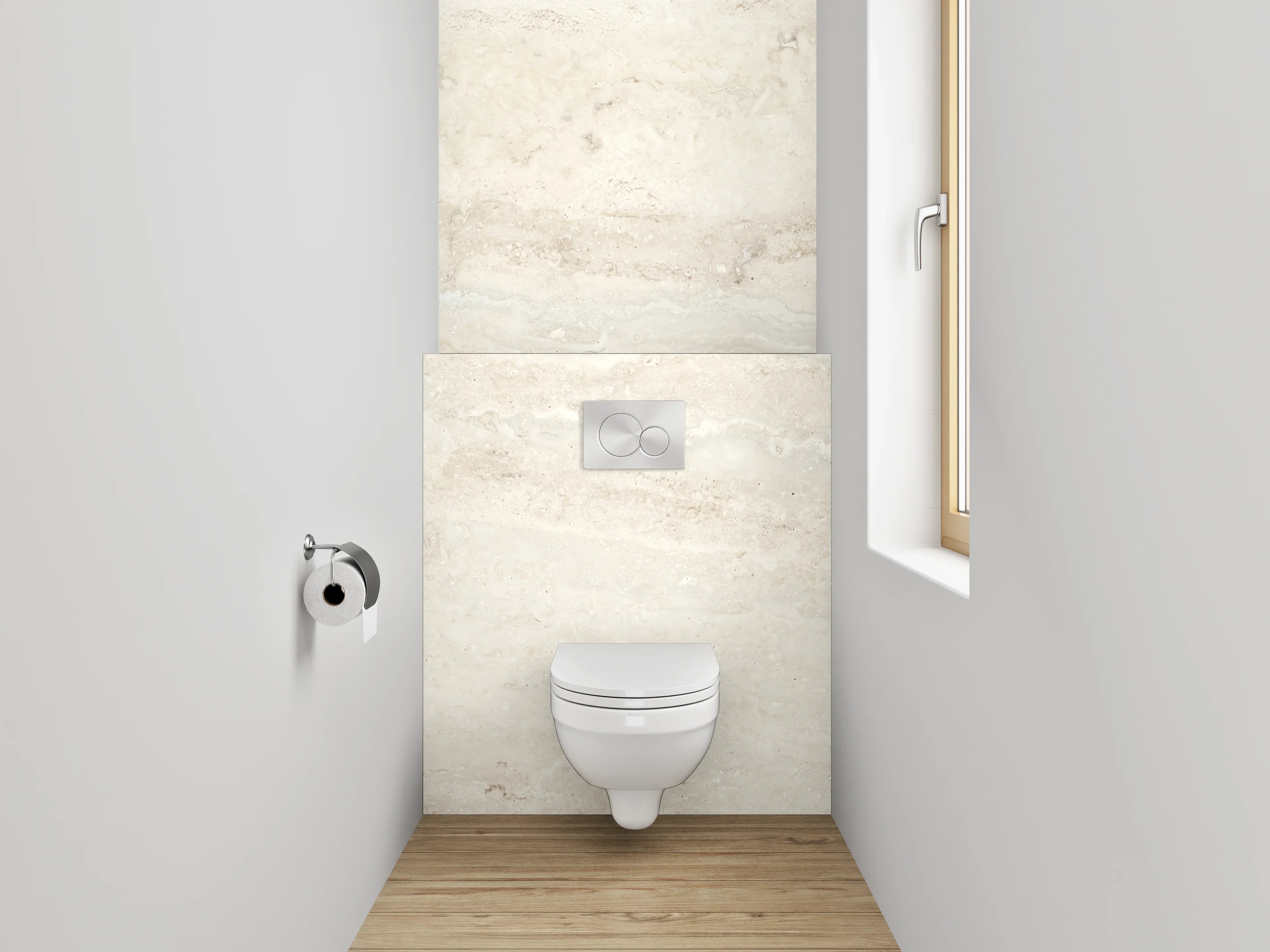 WC-Rückwand - Edler Travertin Look Weiß Beige