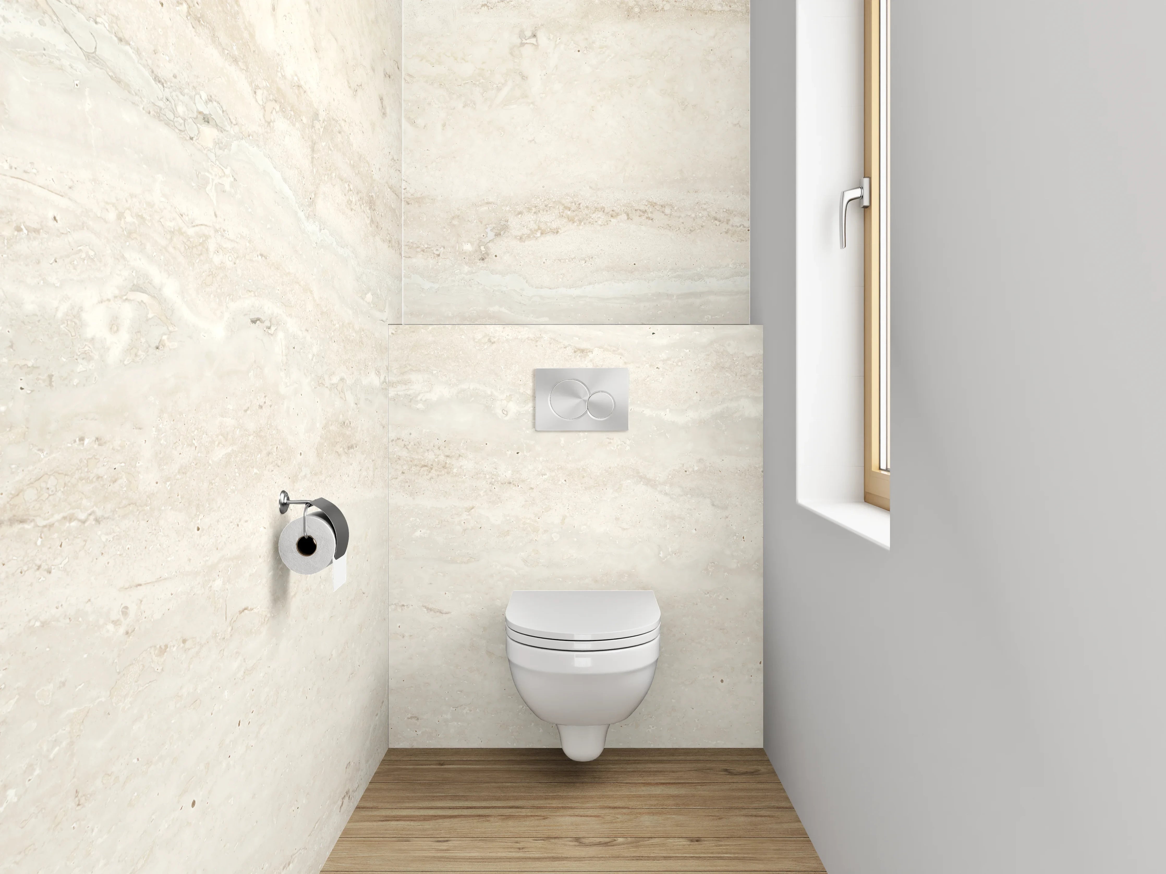 WC-Rückwand - Edler Travertin Look Weiß Beige