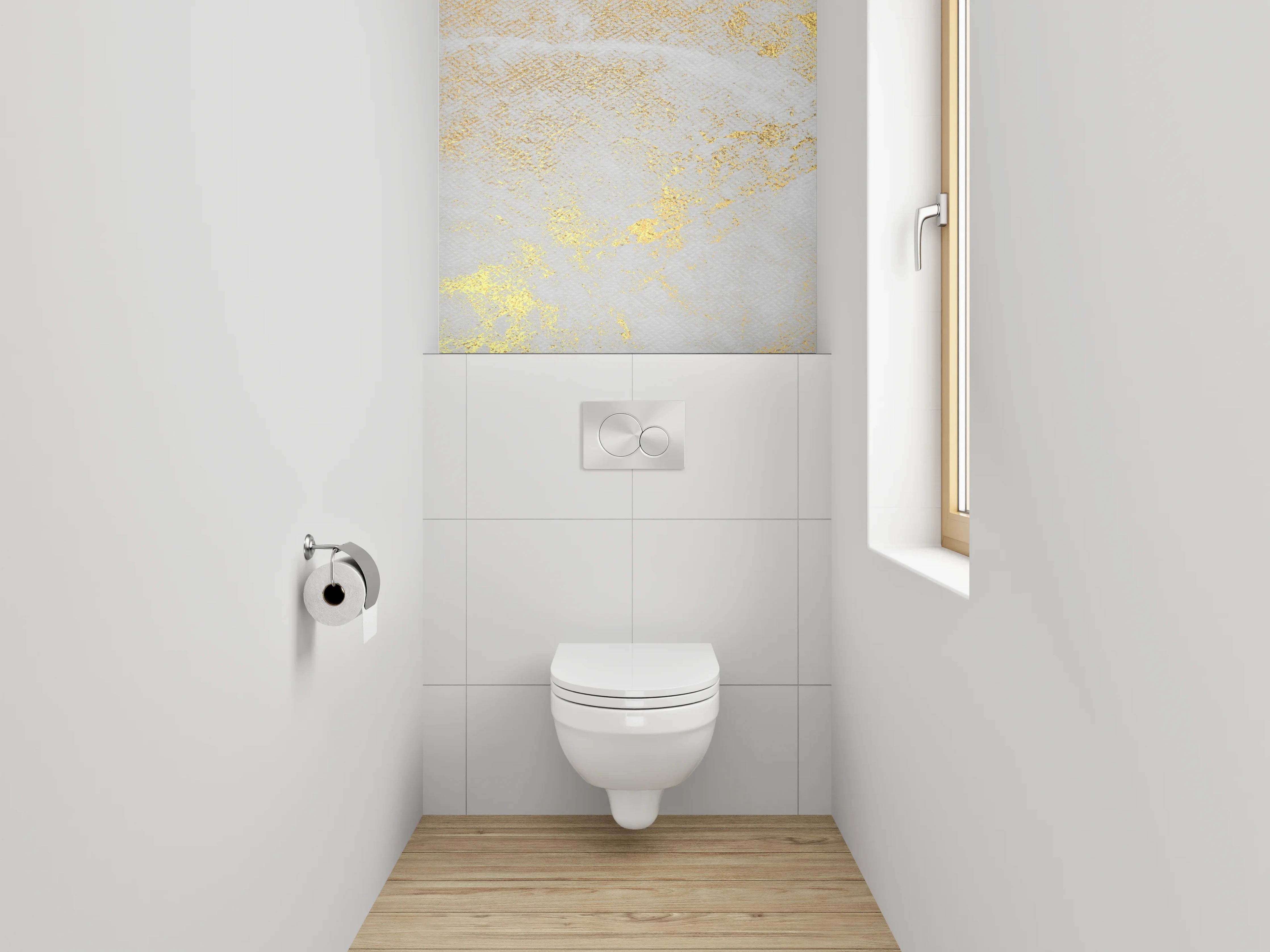 WC-Rückwand - Edler Weiß-Gold Marmoroptik Look
