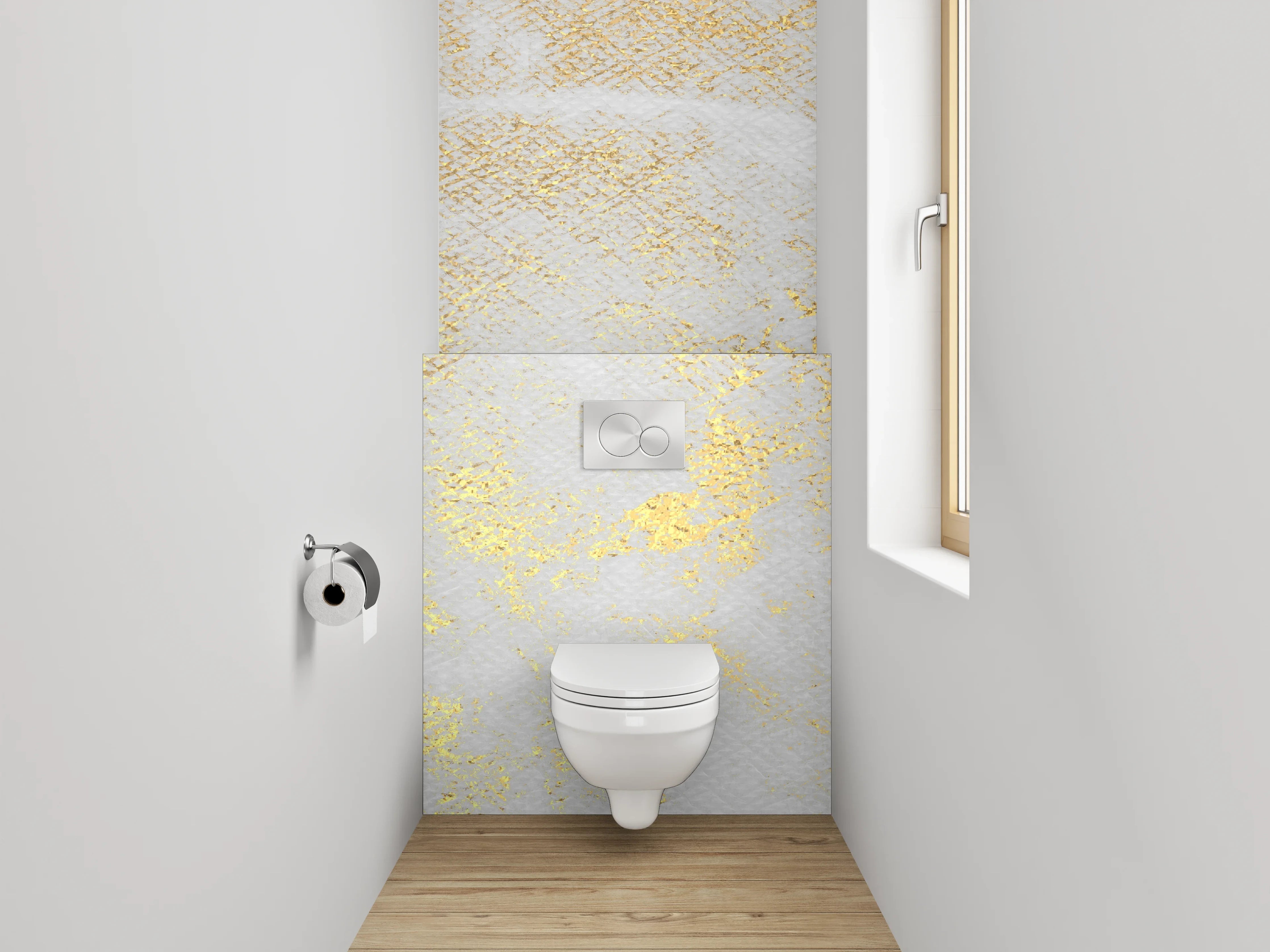 WC-Rückwand - Edler Weiß-Gold Marmoroptik Look
