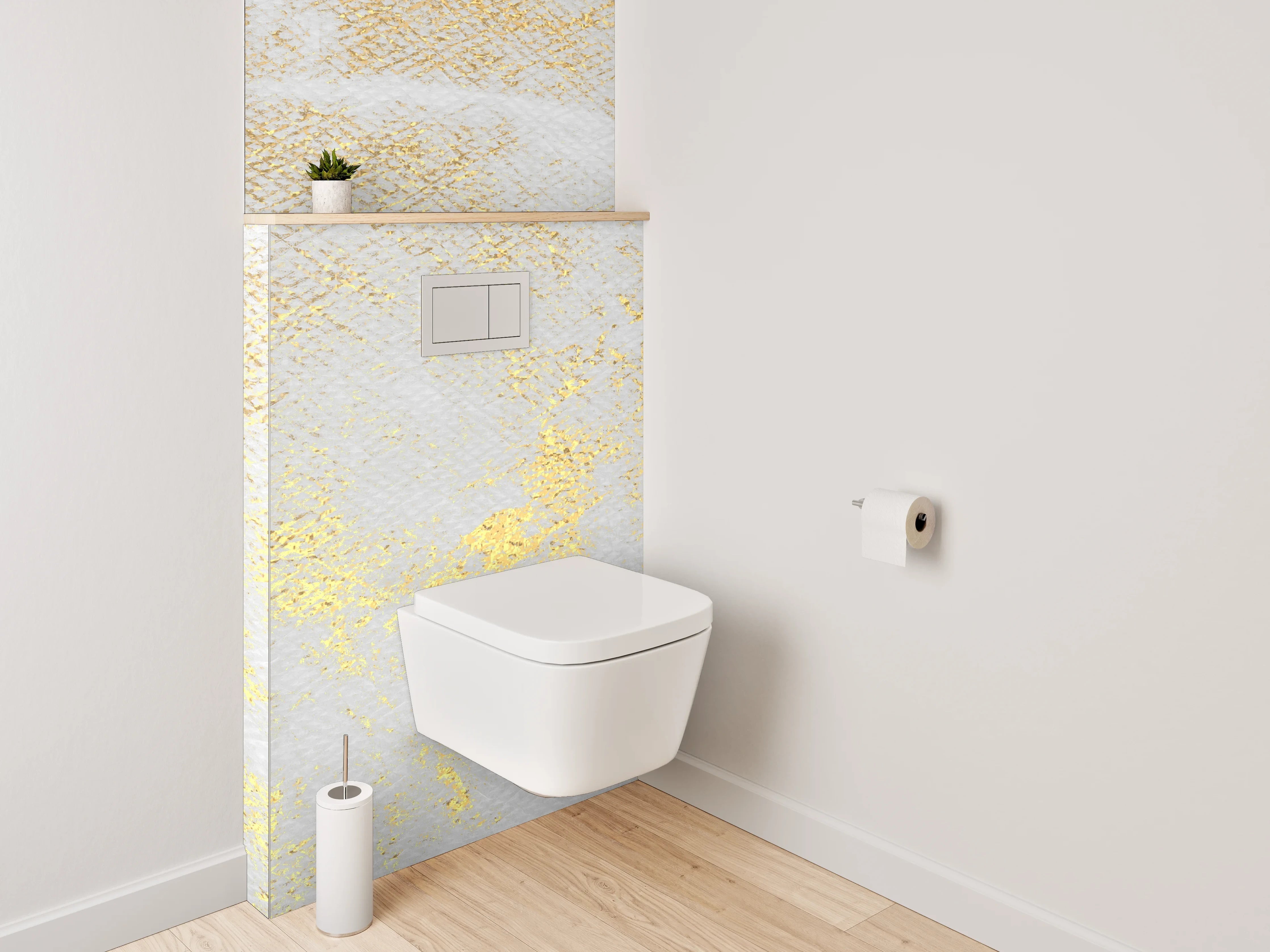 WC-Rückwand - Edler Weiß-Gold Marmoroptik Look