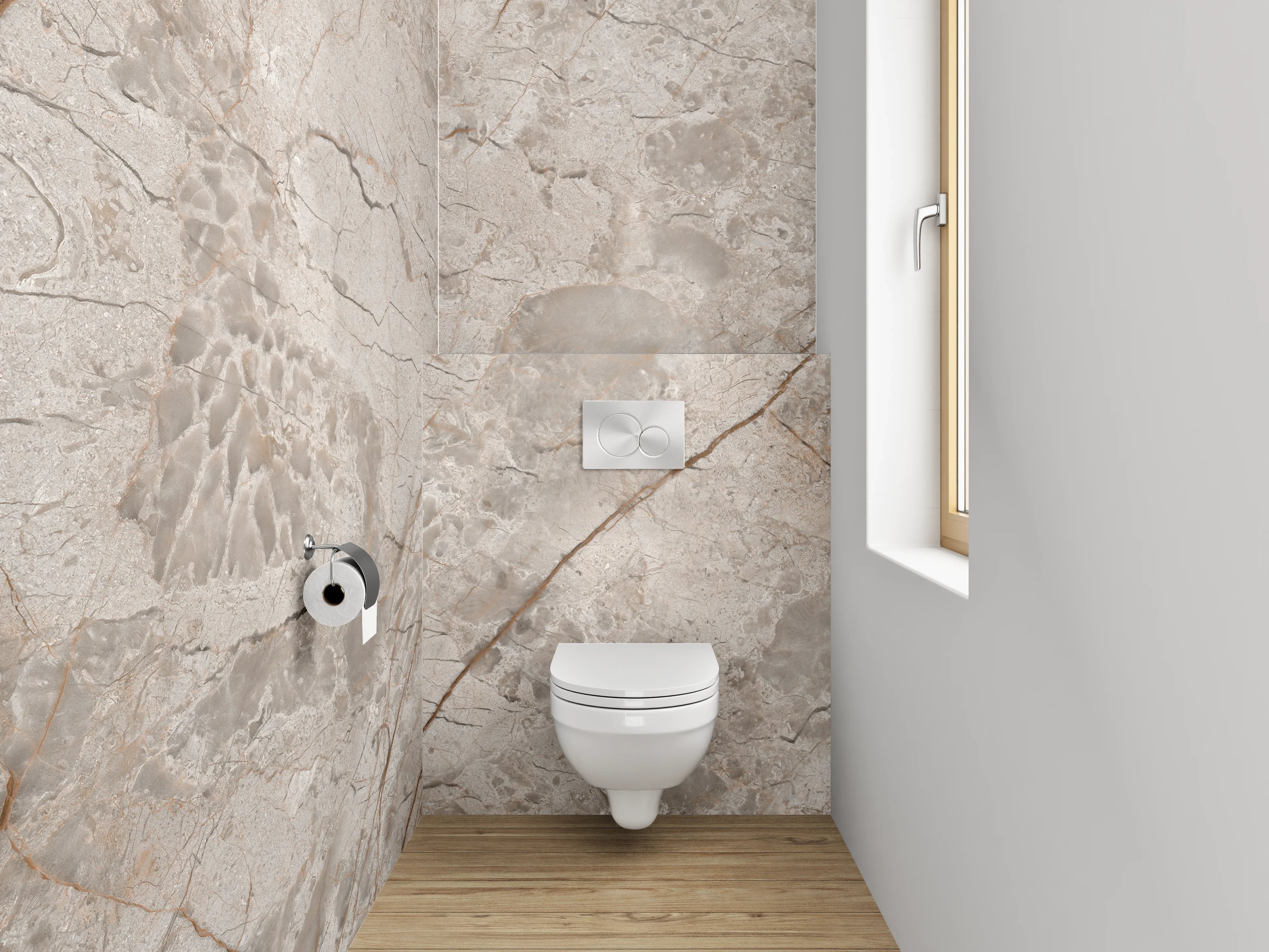 WC-Rückwand - Edler beiger Marmordekor