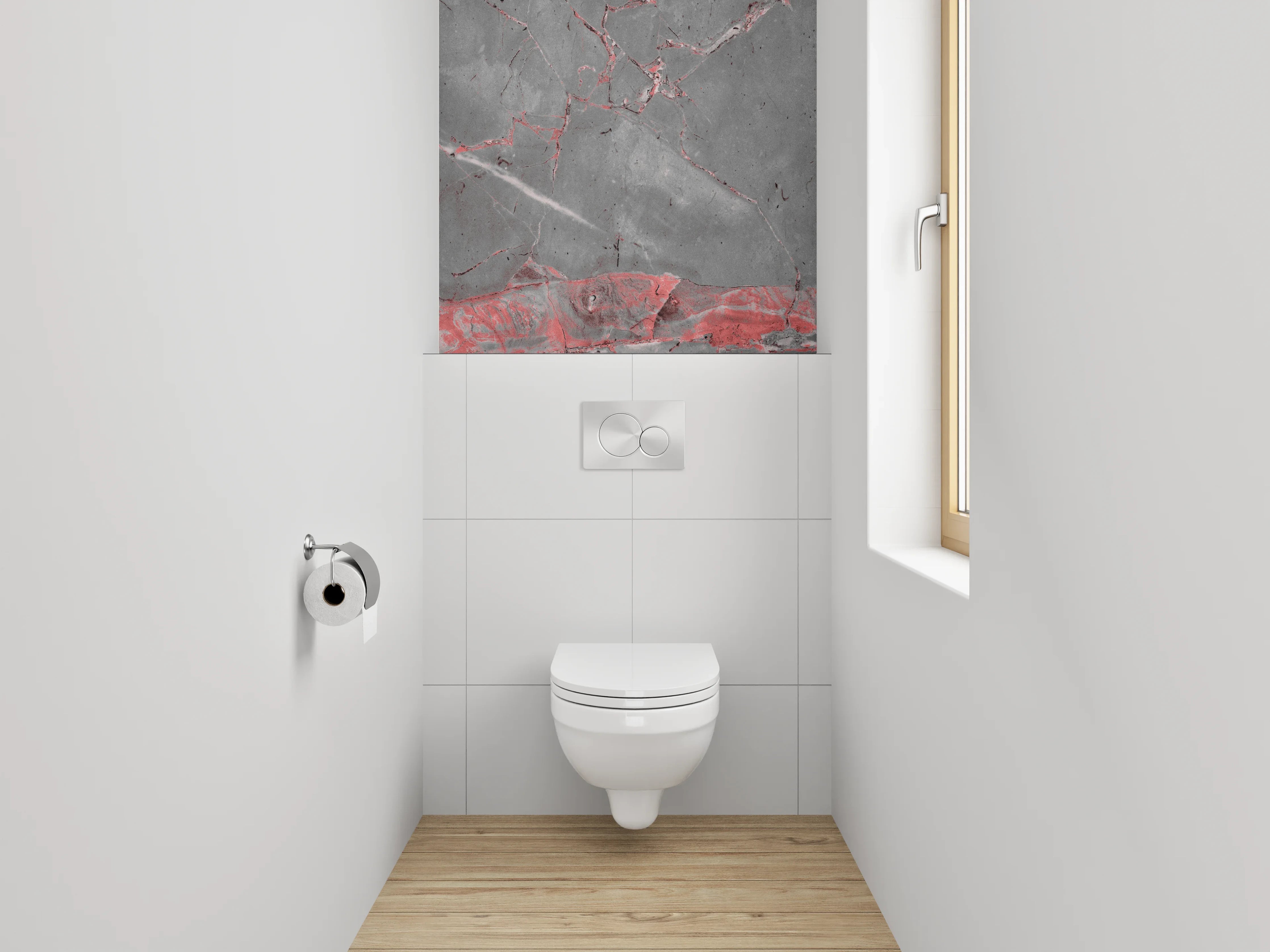 WC-Rückwand - Edler grauer Marmor mit roten Adern