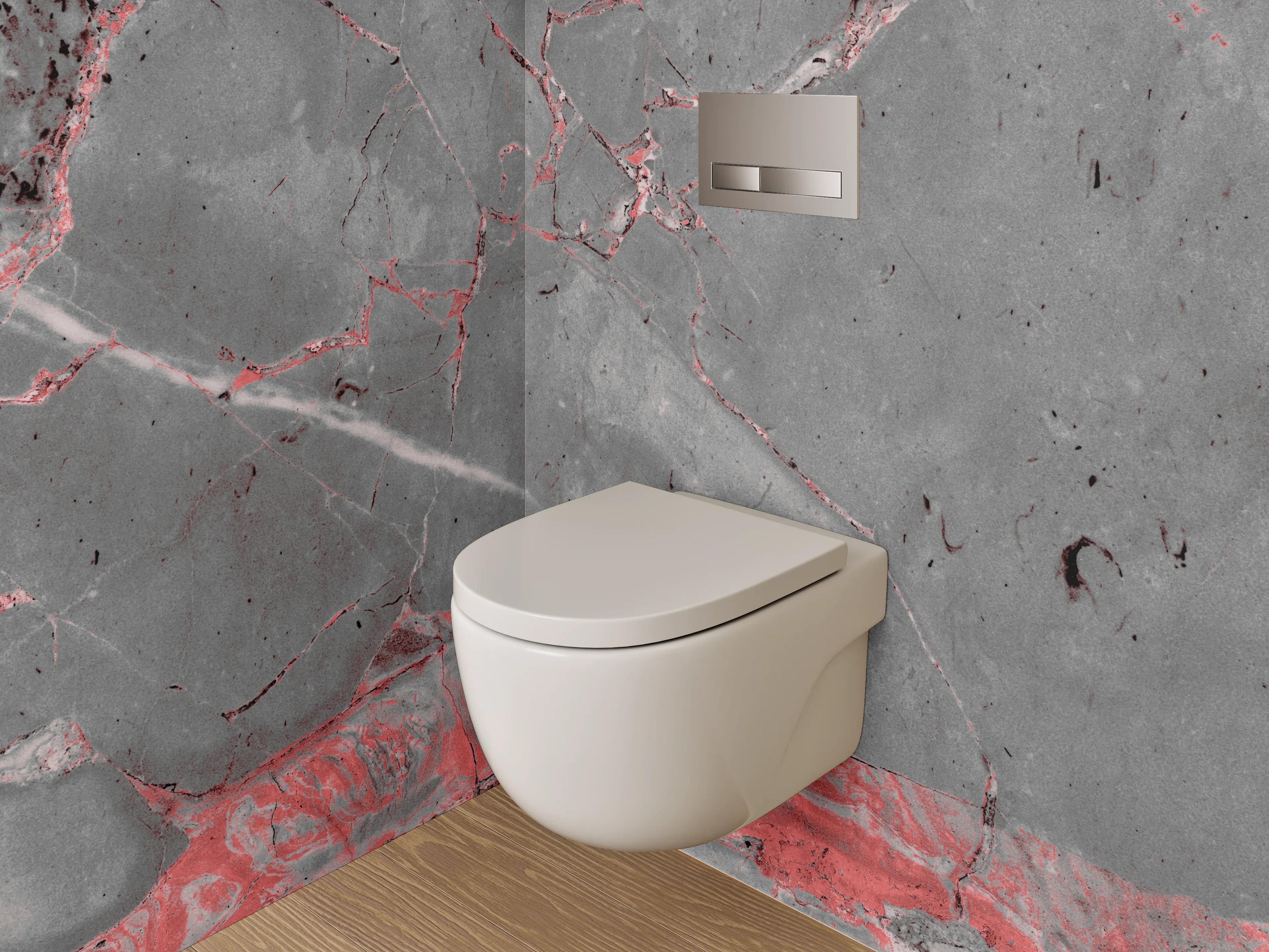 WC-Rückwand - Edler grauer Marmor mit roten Adern