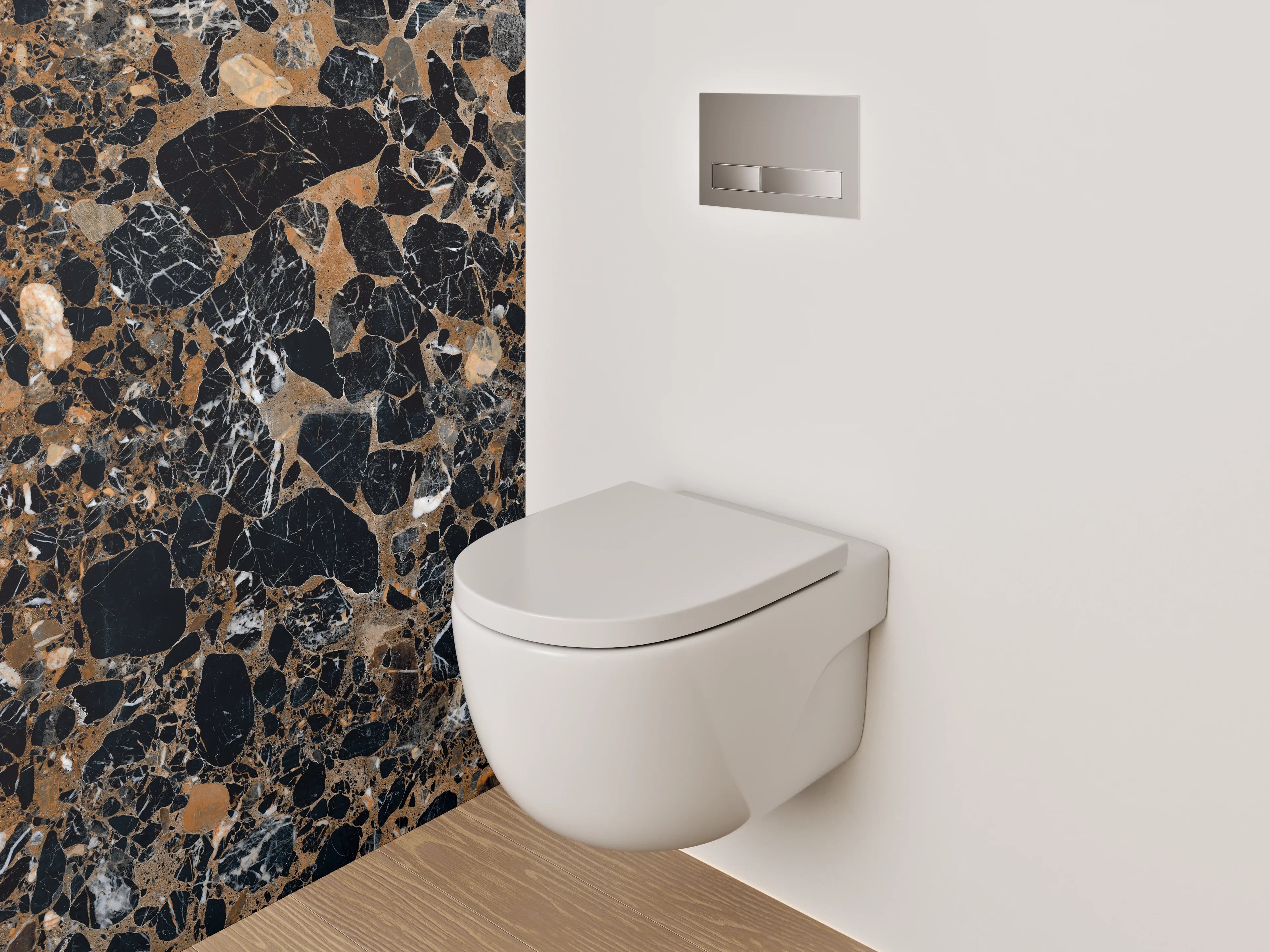 WC-Rückwand - Edler schwarzer Marmor mit goldbraunen Akzenten