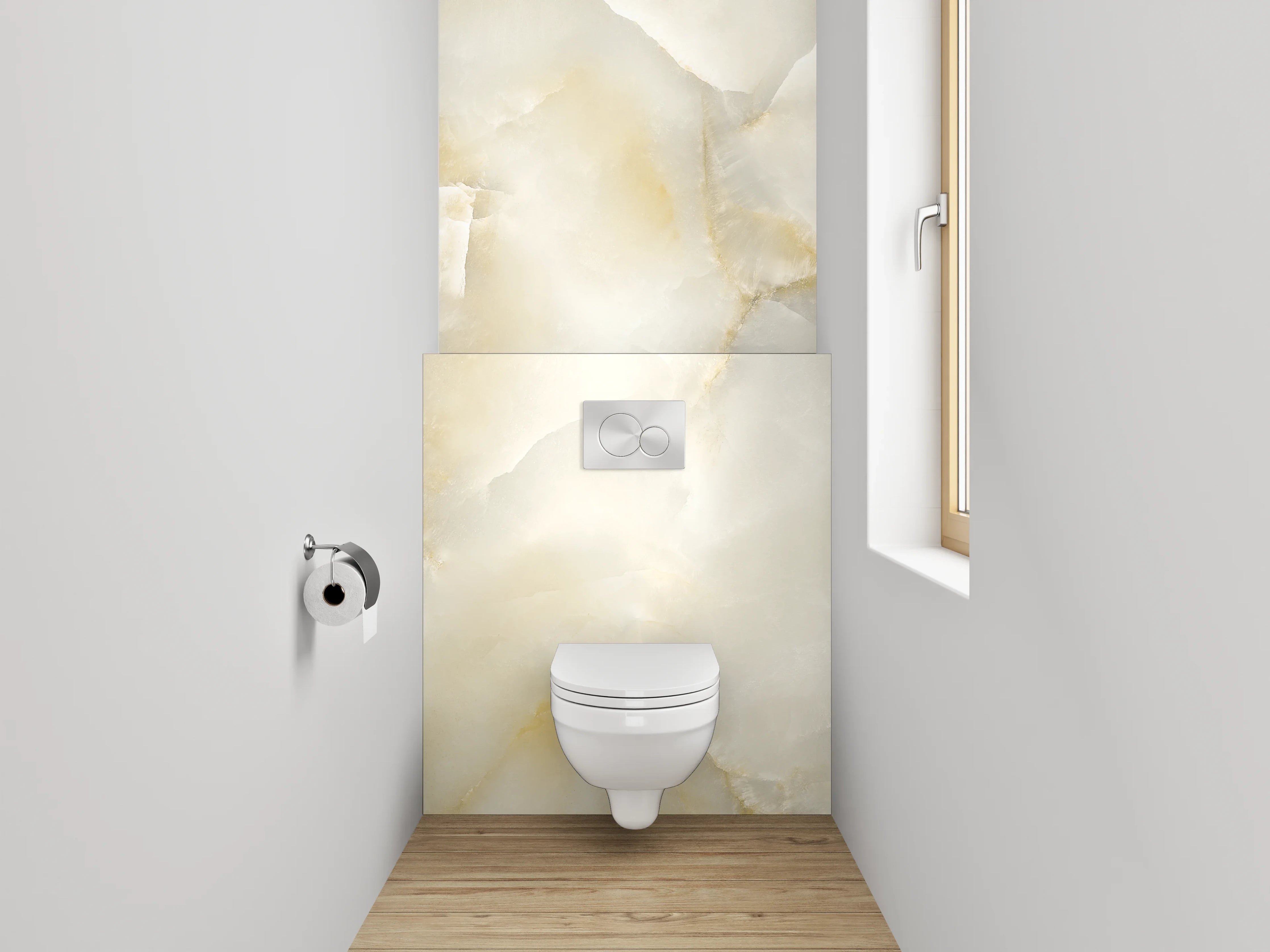 WC-Rückwand - Edler weiß-beiger Marmor-Look