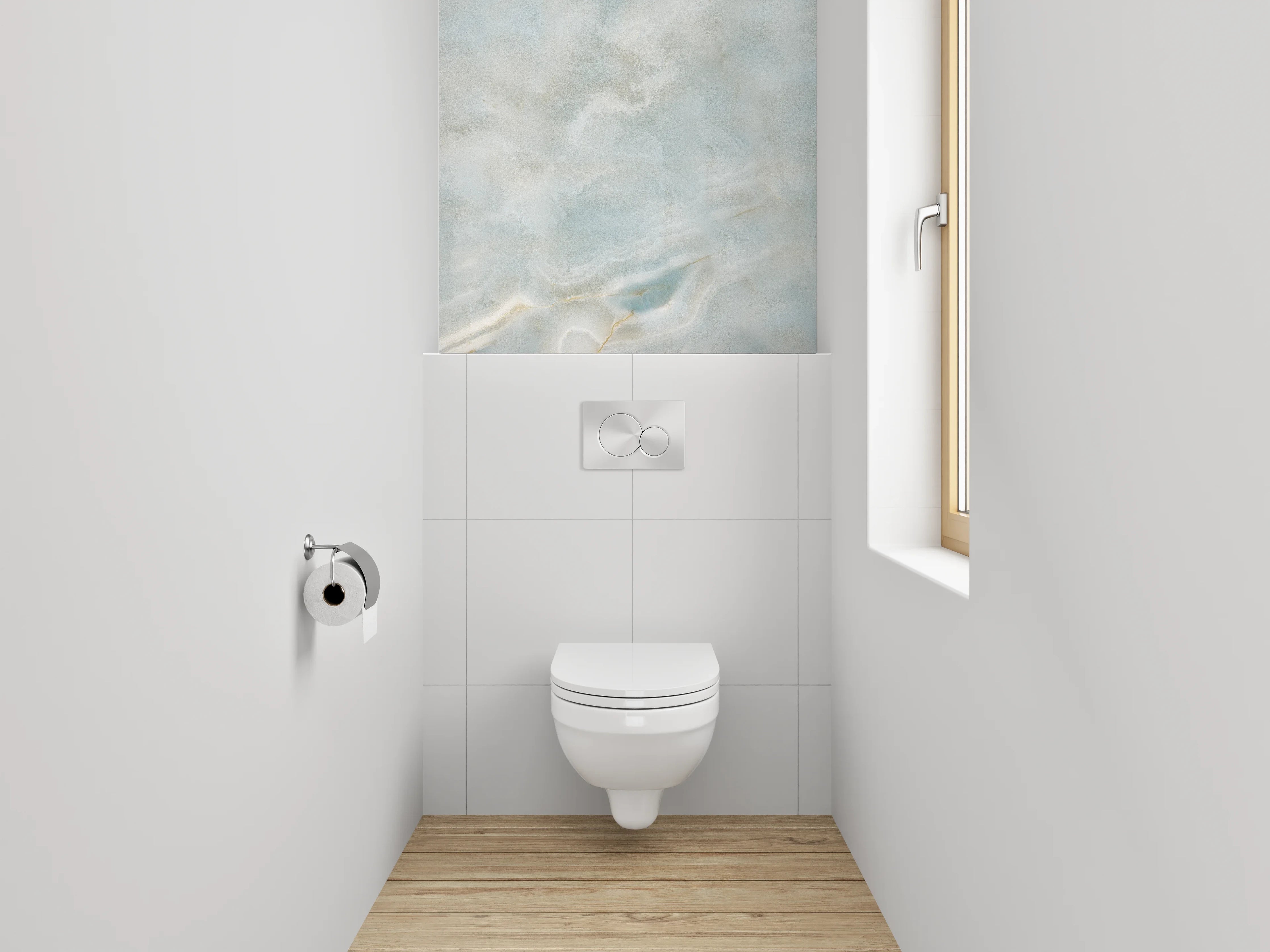 WC-Rückwand - Edler weiß-blau marmorierter Look