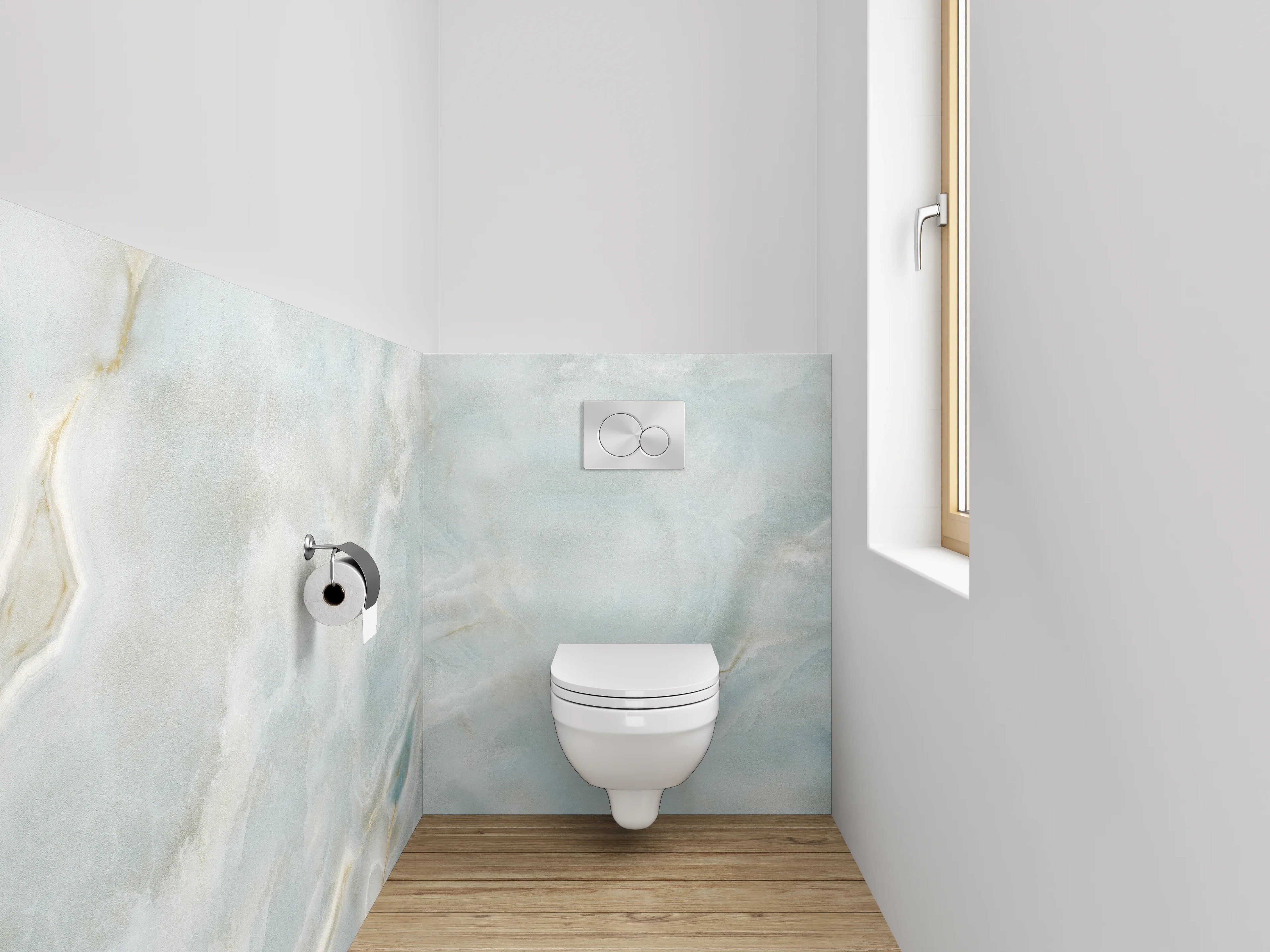 WC-Rückwand - Edler weiß-blau marmorierter Look