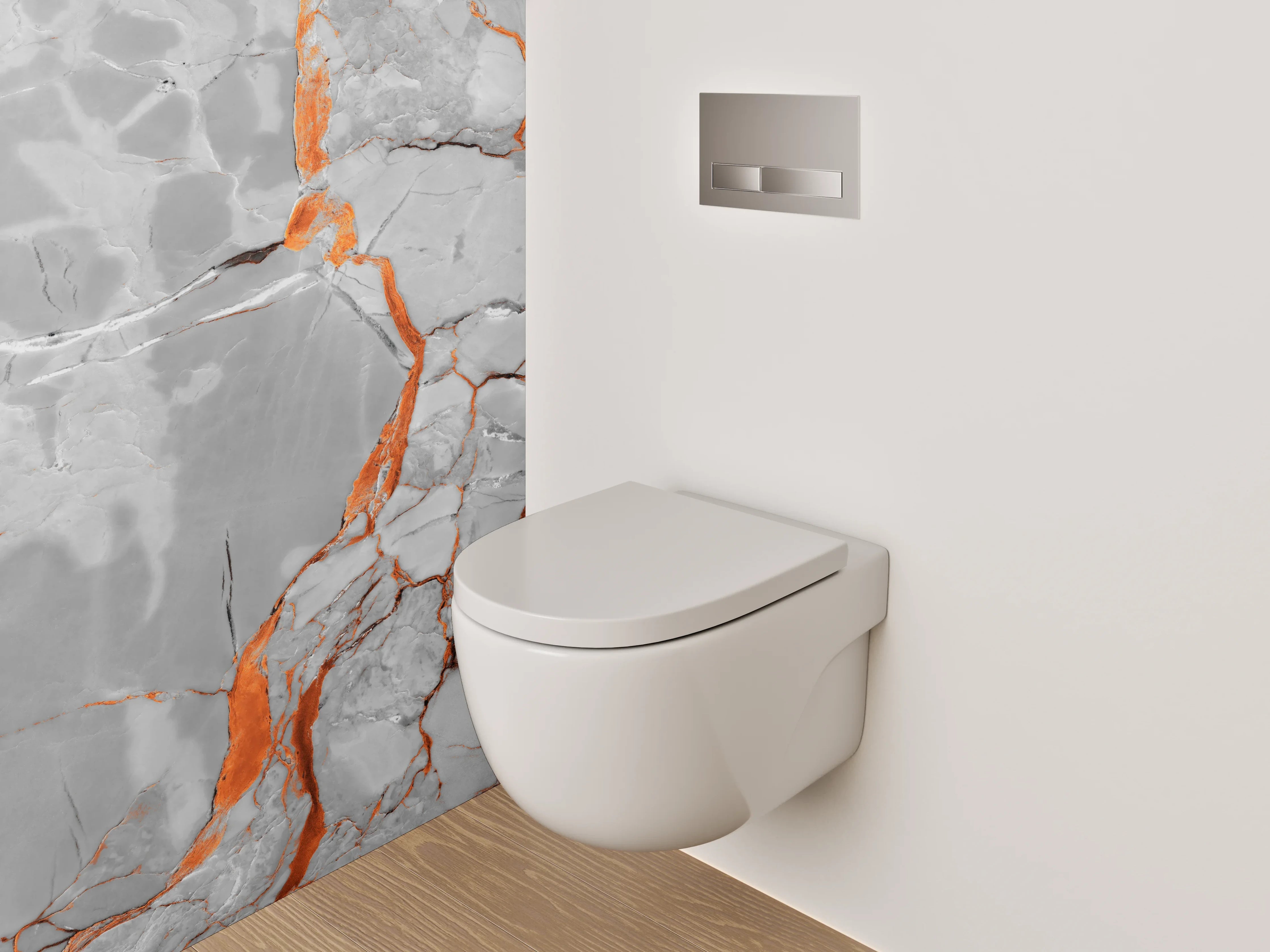 WC-Rückwand - Edler weiß-grauer Marmor mit Orangeadern